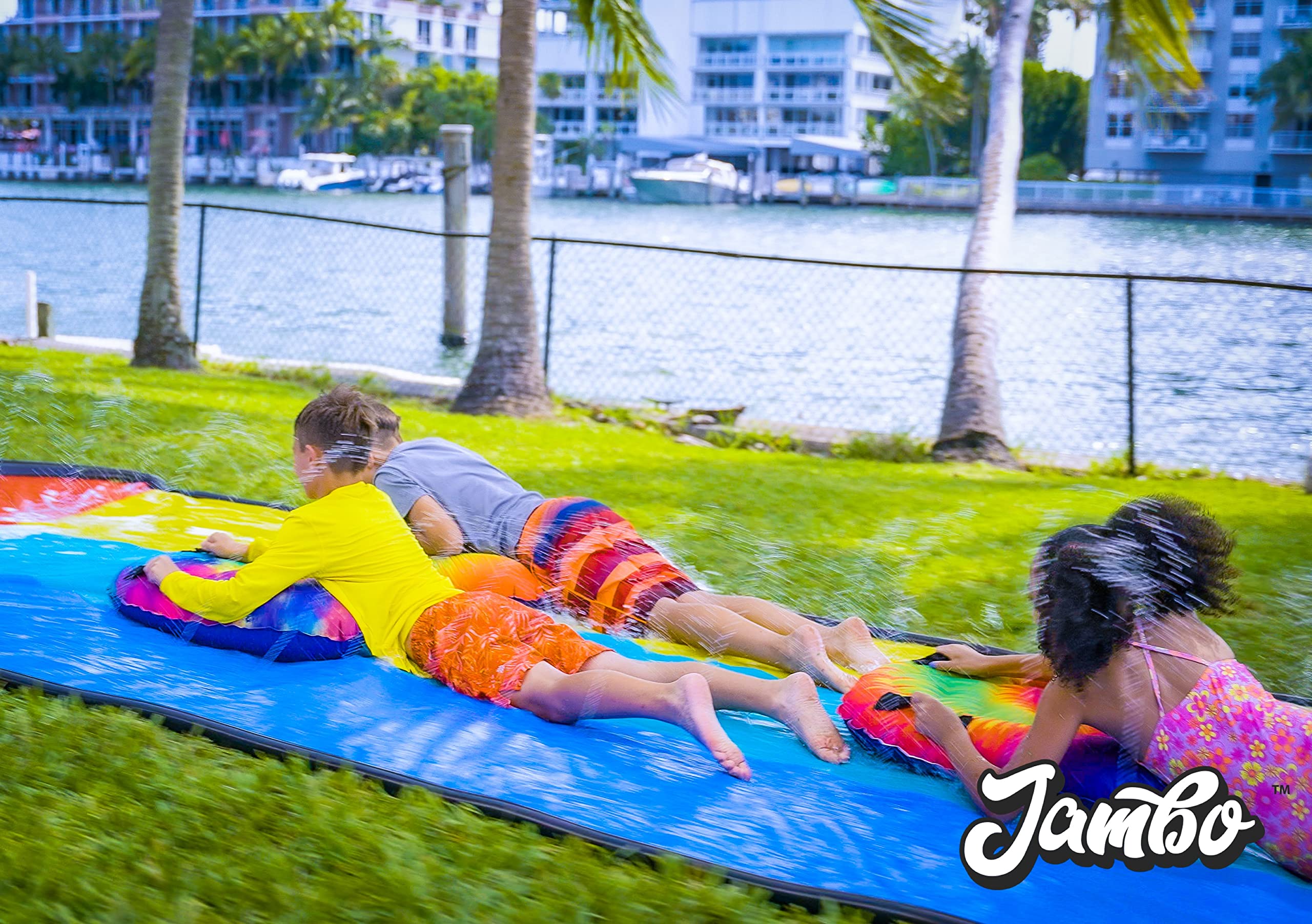 JAMBO Inflatable Body Board with Handles - Lightweight Boogie Board for Surfing, Swimming & Floating - Perfect Beach & Pool Toy for Kids - Great for Ocean Waves, Pool Parties & Summer Water Fun