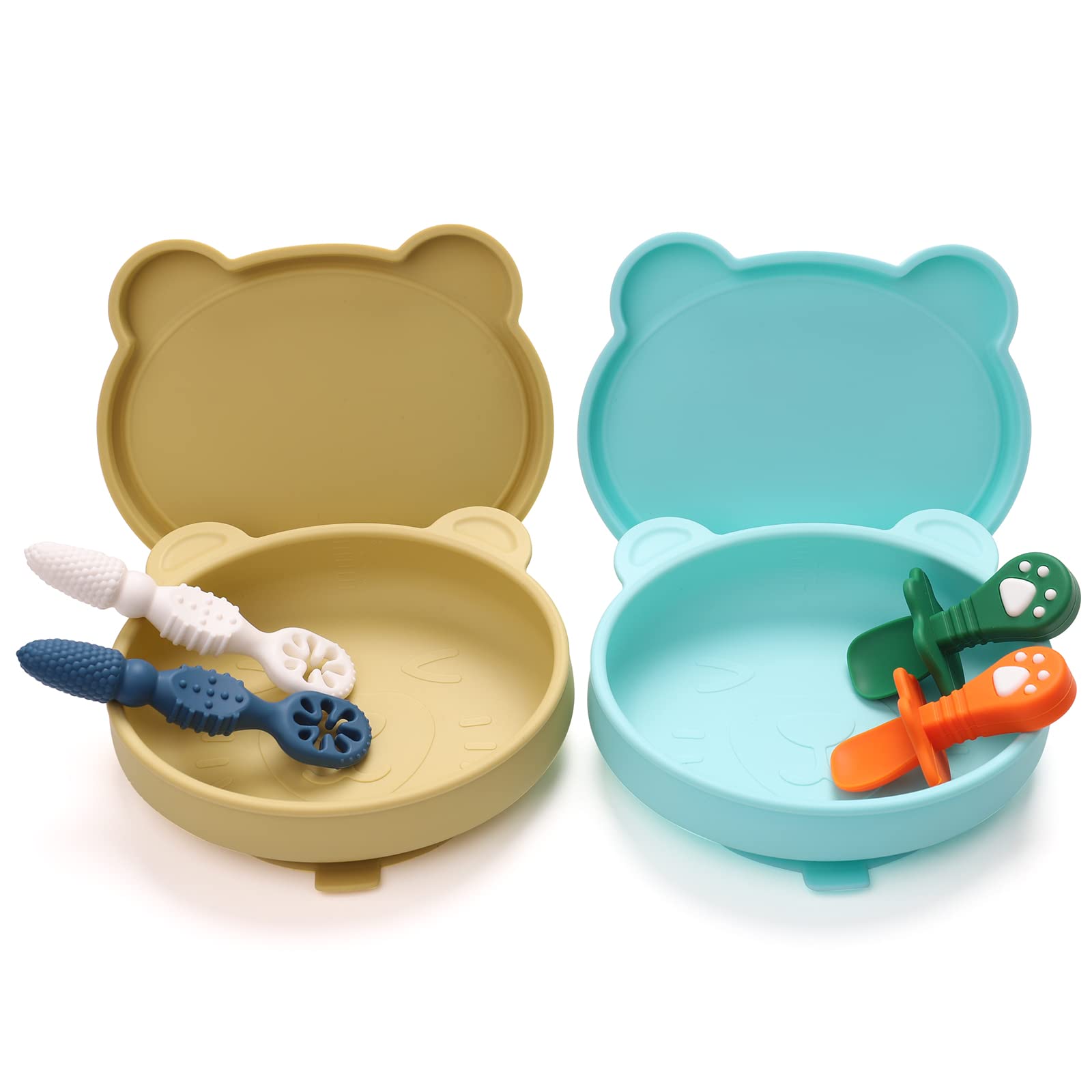 BPA Free Silicone Baby Plates Set with Spoon - Non-Slip Suction Base for Toddlers Self Feeding | Dishwasher & Microwave Safe | Perfect for Home, Daycare & Travel Use