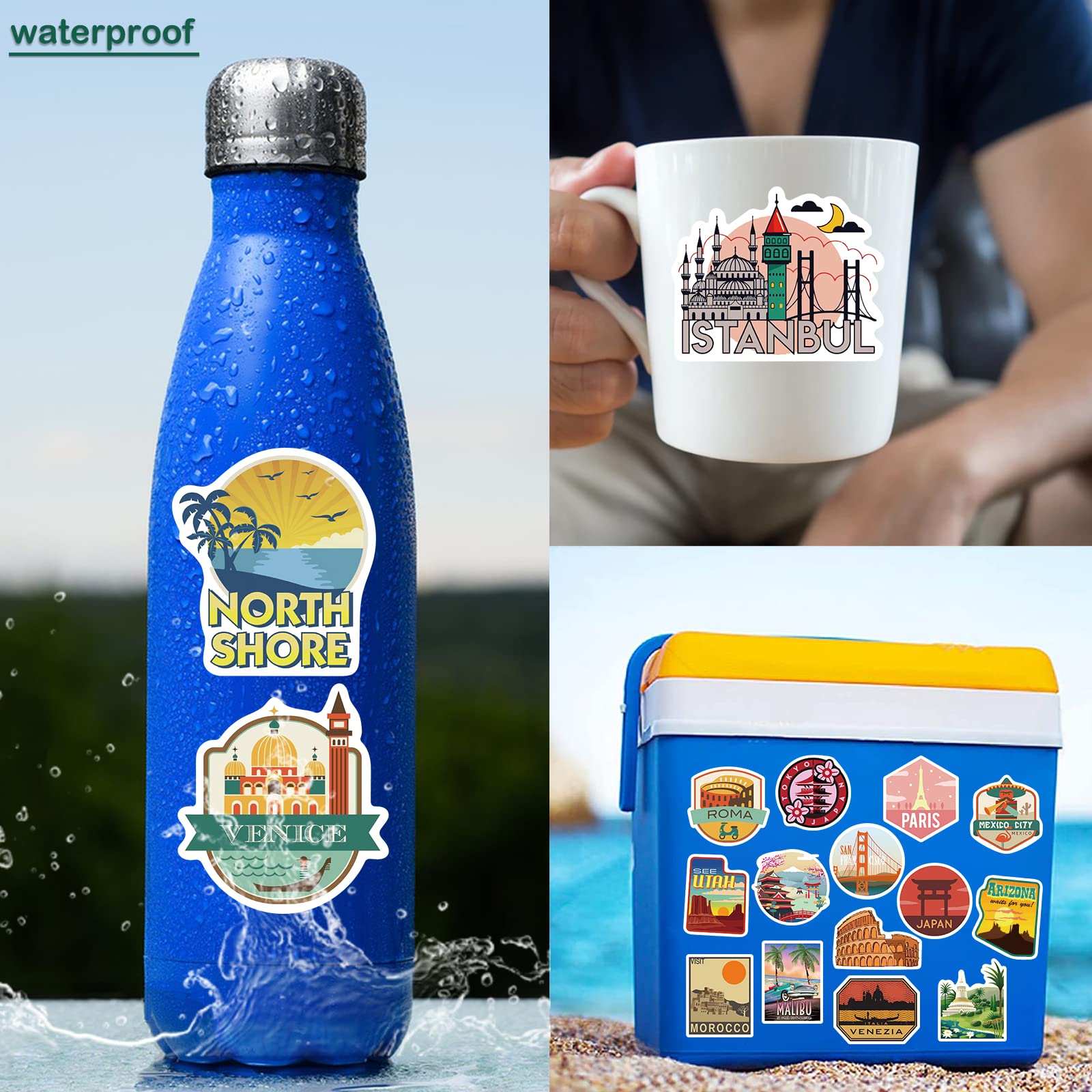 50Pcs Waterproof Vinyl Travel Stickers - Famous Landmark Decals for Water Bottles, Laptops, Luggage, Cars & More | Durable City-Themed Stickers for Travelers, Students & DIY Enthusiasts | Perfect for Scrapbooking, Journaling & Personalizing Your Belongings