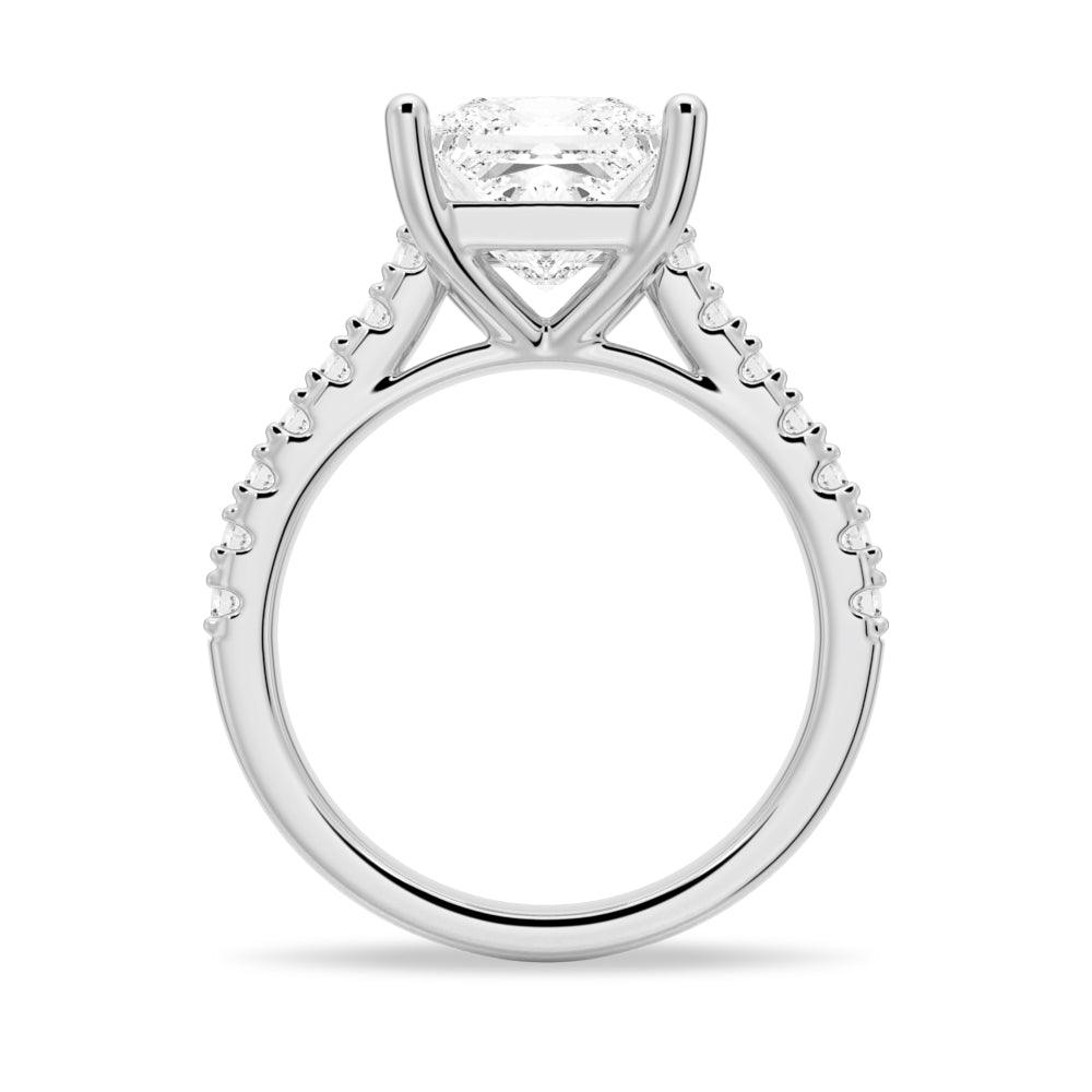 Princess Cut Pavé Moissanite Engagement Ring - 14K White Gold Wedding Band for Women | Sparkling Diamond Alternative for Proposals, Anniversaries & Special Occasions
