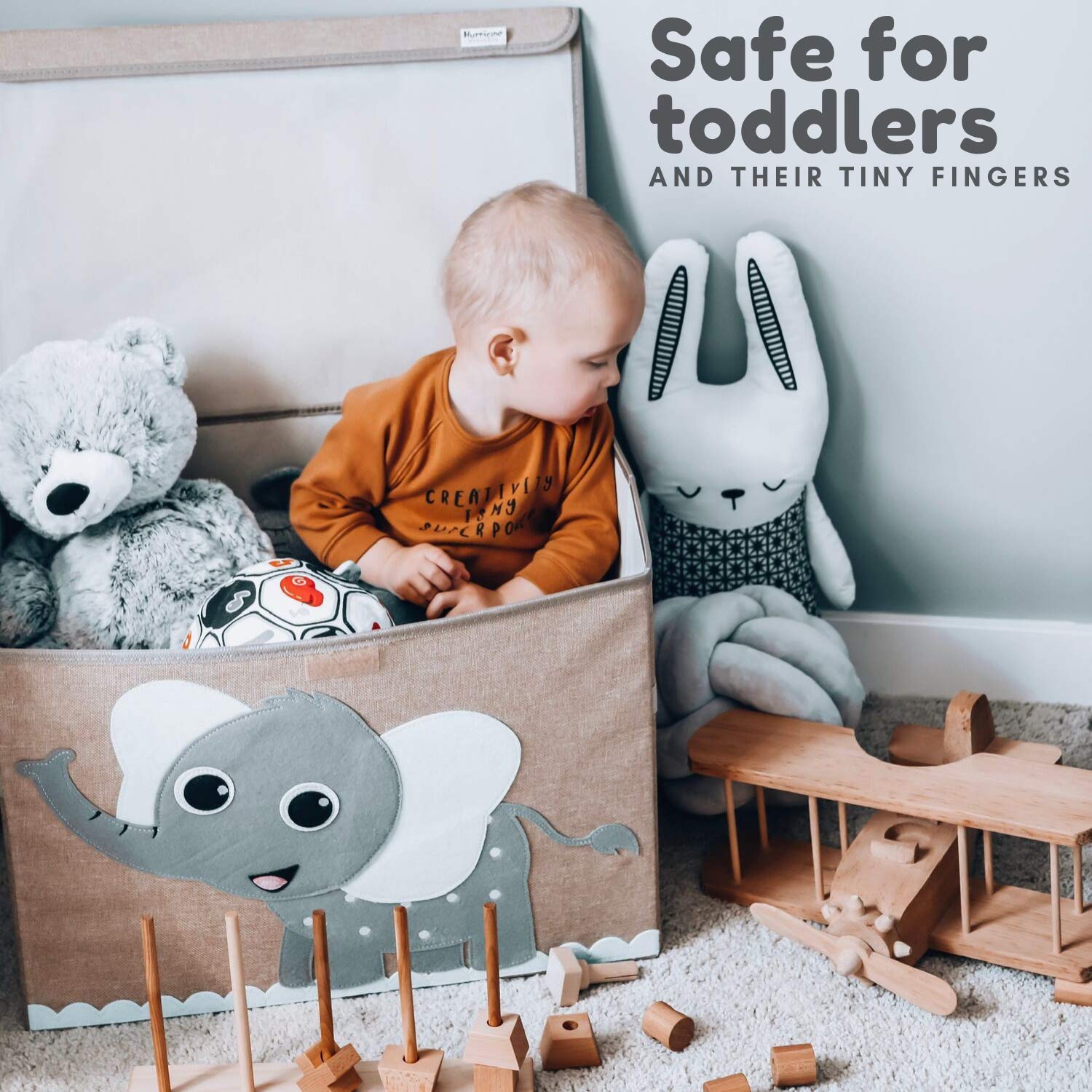 Hurricane Tots Large Toy Storage Bin - Collapsible Canvas Fabric Toy Chest with Flip-Top Lid for Kids, Boys & Girls - Gray Nursery Organizer for Baby & Toddler Toys - Perfect for Playroom, Bedroom & Daycare Organization
