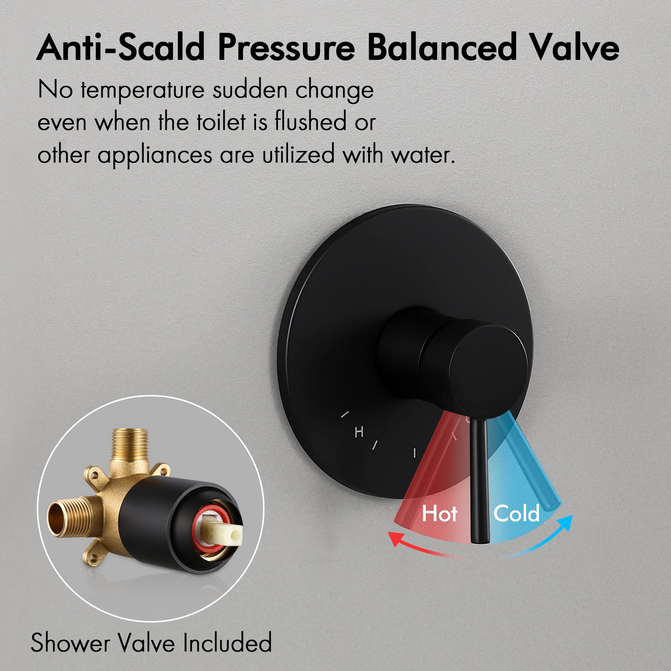 Premium KES Black Shower System - Complete Wall Mount Rain Shower Head with Pressure Balance Valve & Trim Kit (Model XB6202F18-BK) - Perfect for Modern Bathroom Renovations & Spa-Like Shower Experience