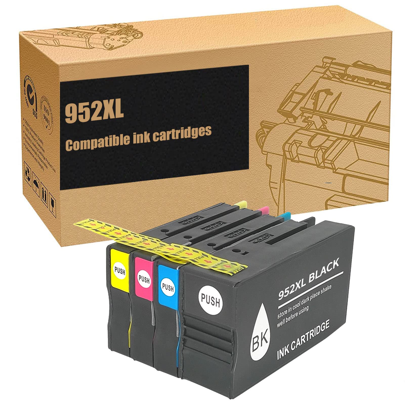 ZLOR 952XL Compatible Ink Cartridge Replacement for HP 7740 8210 8216 8710 8715 8720 8725 8730 8740 Printers - High Yield Black, Cyan, Magenta, Yellow (1 Set) - Perfect for Home, Office & Small Business Printing Needs