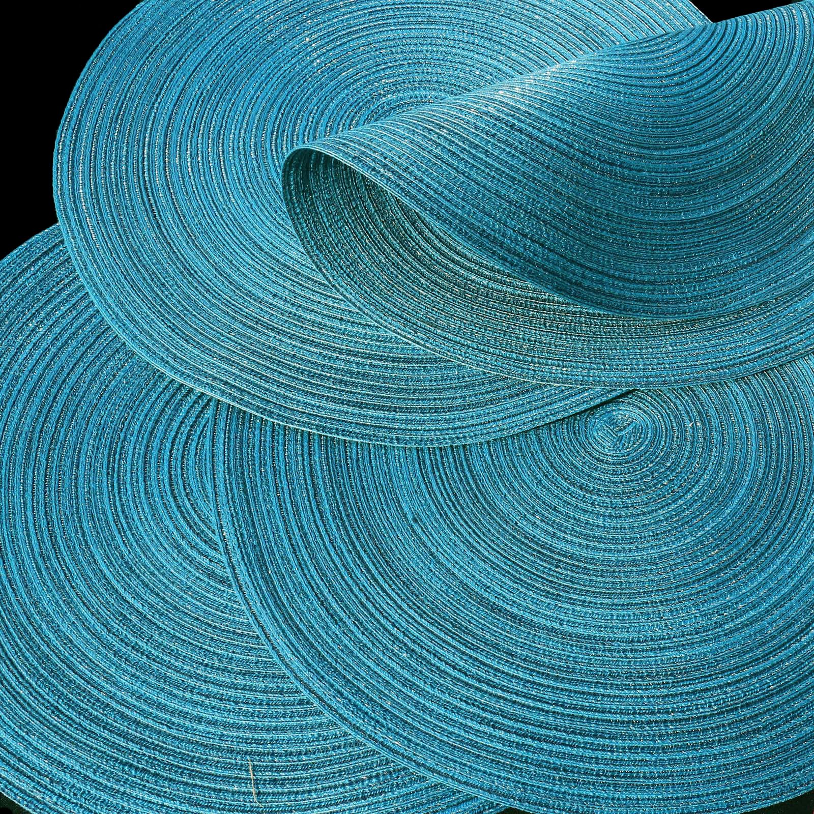 FunWheat Round Braided Placemats Set of 4 - Heat Resistant Woven Table Mats for Dining - 15 Inch Teal Placemats - Perfect for Dinner Parties, Family Gatherings & Holiday Decor