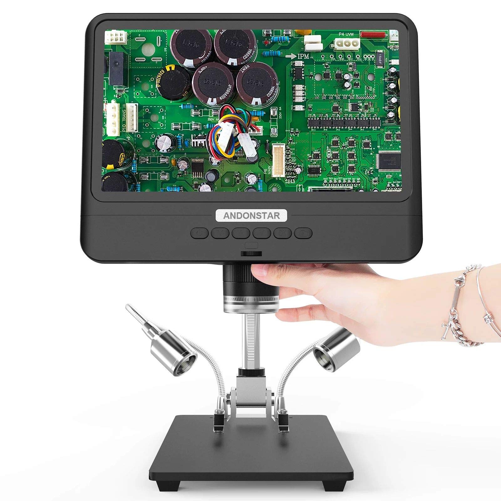 8.5 Inch LCD Digital Microscope with 5X-1200X Magnification, 1280x800 HD Resolution & Adjustable 1080P - AD208S Soldering Microscope with Dual LED Lights for Electronics Repair, Jewelry Inspection, and Coin Collecting