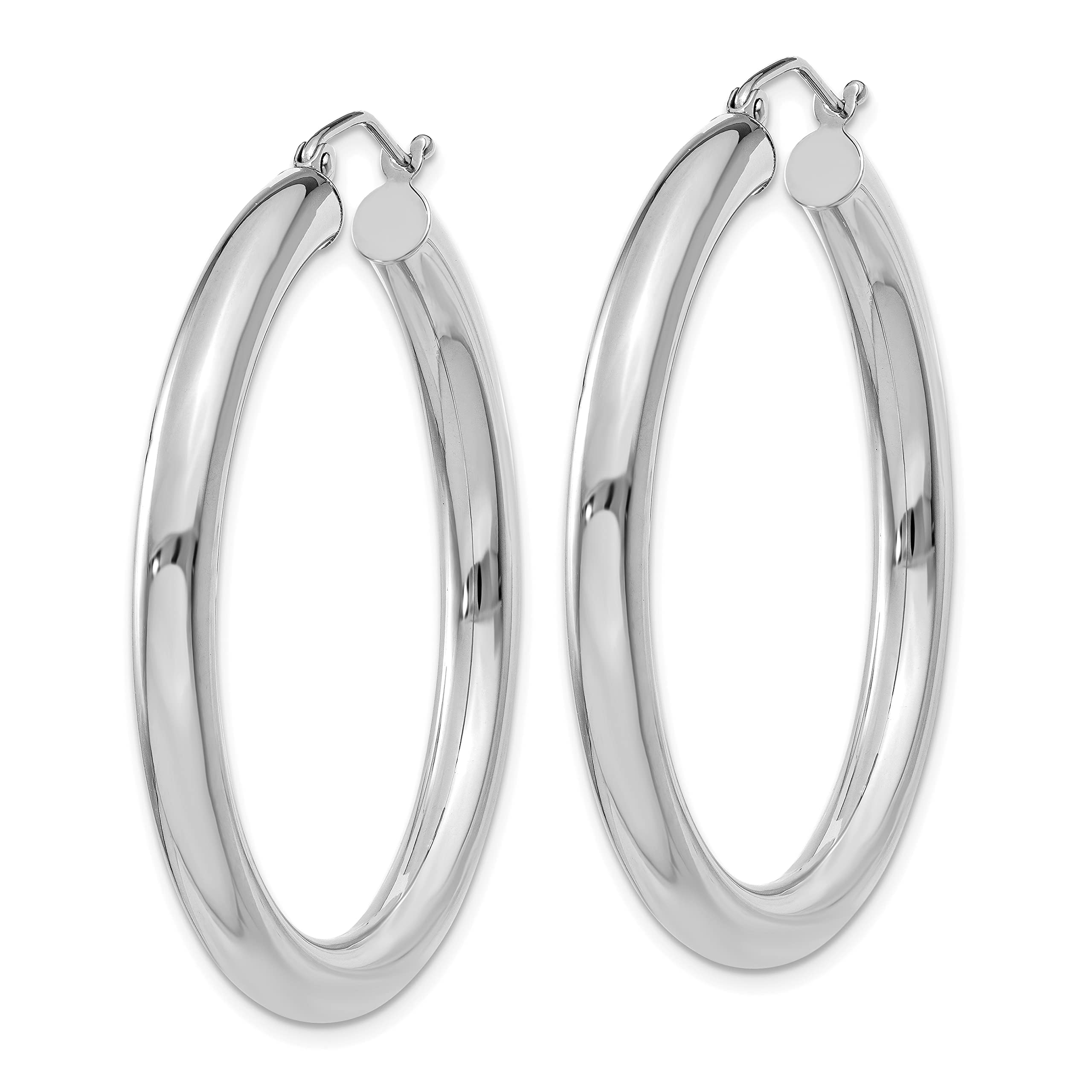 14K White Gold Polished 4mm Tube Hoop Earrings for Women - 40mm Diameter Hypoallergenic Dainty Everyday Jewelry - Perfect for Work, Date Night & Special Occasions