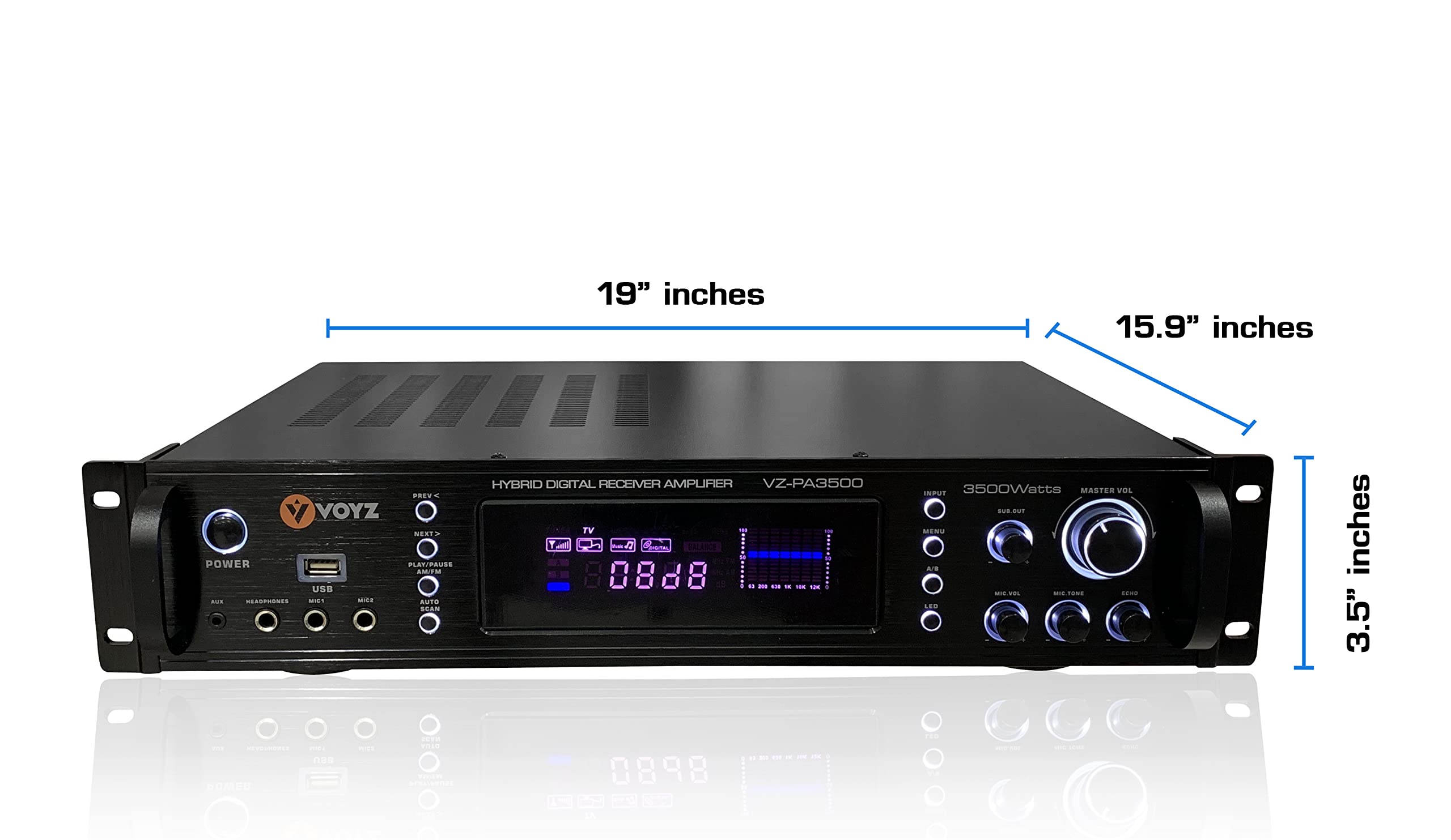 VOYZ Wireless Bluetooth Digital Home Stereo Amplifier - 3500W Hybrid Multi-Channel Power Amplifier w/ AM/FM Radio, MP3/USB, AUX, RCA, Karaoke Mic & Remote - Perfect for Home Theater, Karaoke Parties & Music Streaming