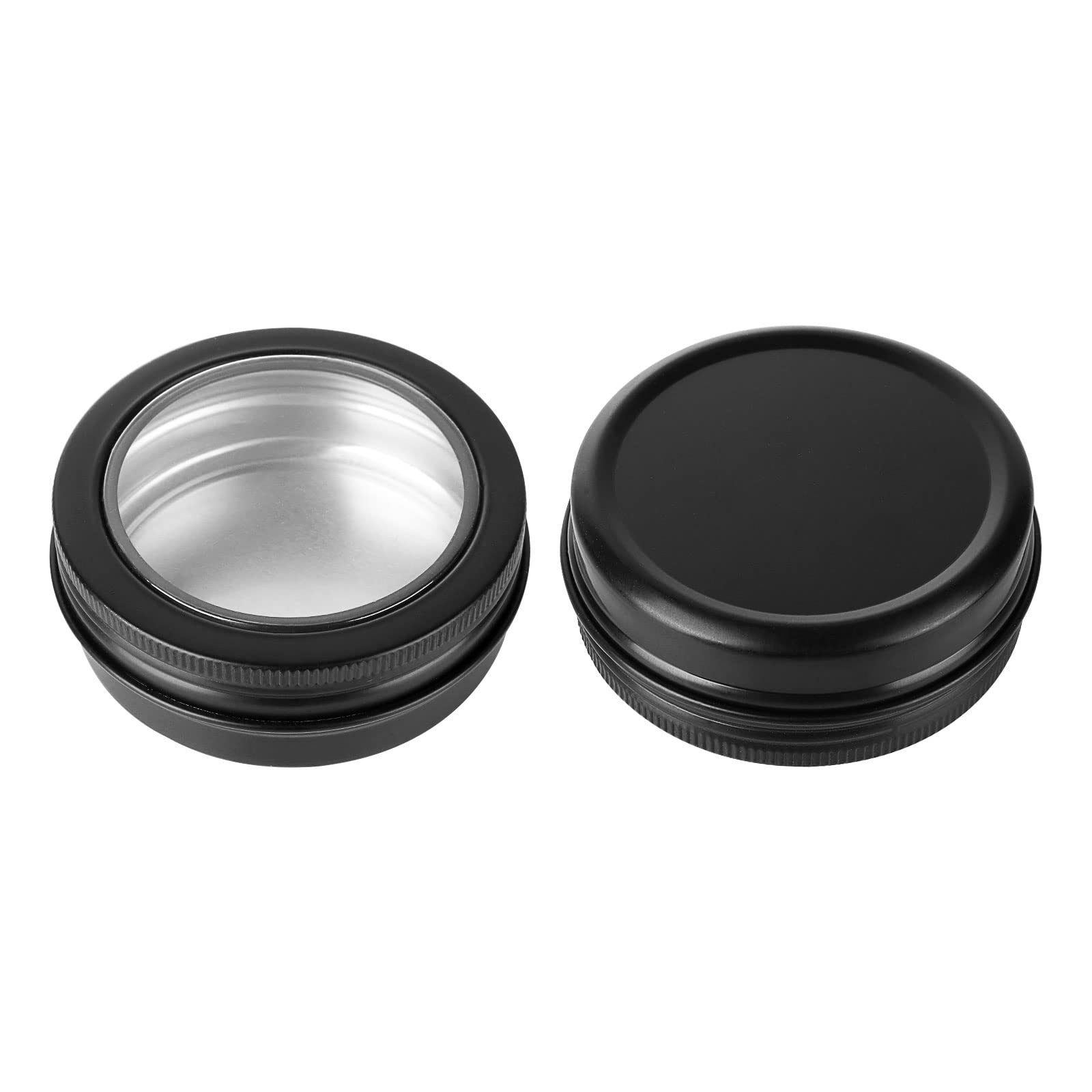 DAJAVE 30 Pack 2 Ounce Round Tin Cans with Screw Lids & Clear Window - Black Metal Tin Containers for Storing Spices, Candies, Candles, Gifts - Perfect for DIY Crafts, Wedding Favors, Party Decorations & Home Organization