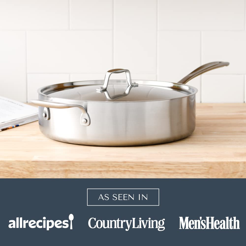 12 Inch Stainless Steel Skillet Saute Pan with Lid - Premium American-Made Cookware for Searing, Frying & Sauteing - Perfect for Home Kitchen, Restaurant & Outdoor Cooking