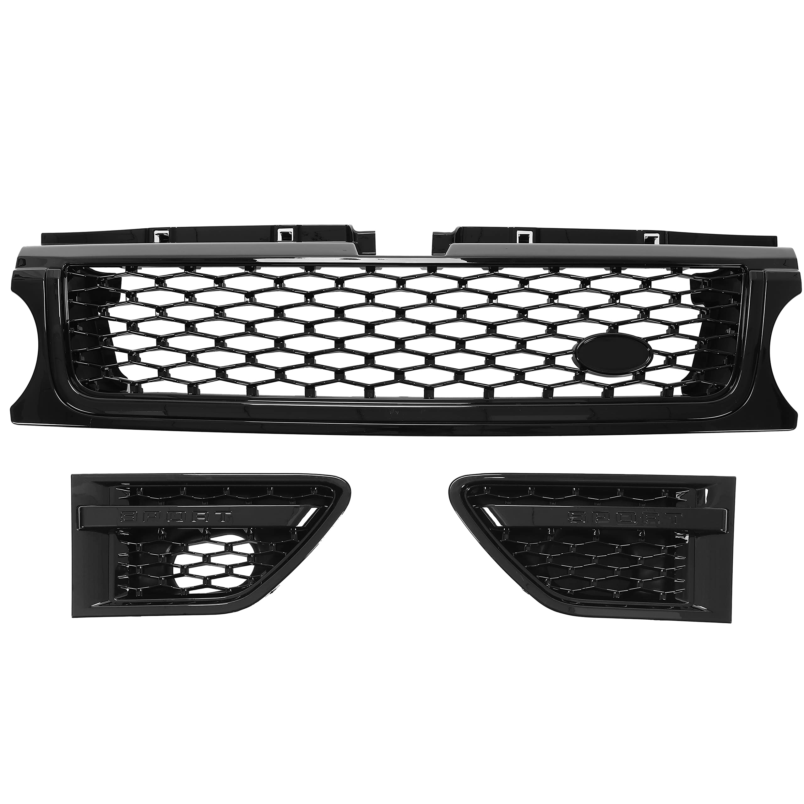 HECASA Black Front Grill & Air Side Vents for 2010-2013 Land Rover Range Rover Sport L320 - Bumper Grille Assembly Replacement - Perfect for Off-Roading & Custom Car Upgrades
