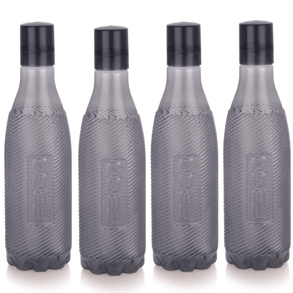Visual Spiro Water Bottle 1000ml (34oz) - BPA Free, Unbreakable & Durable - Pack of 4 - Perfect for Gym, Office, Travel & Outdoor Activities - Stylish Grey Design