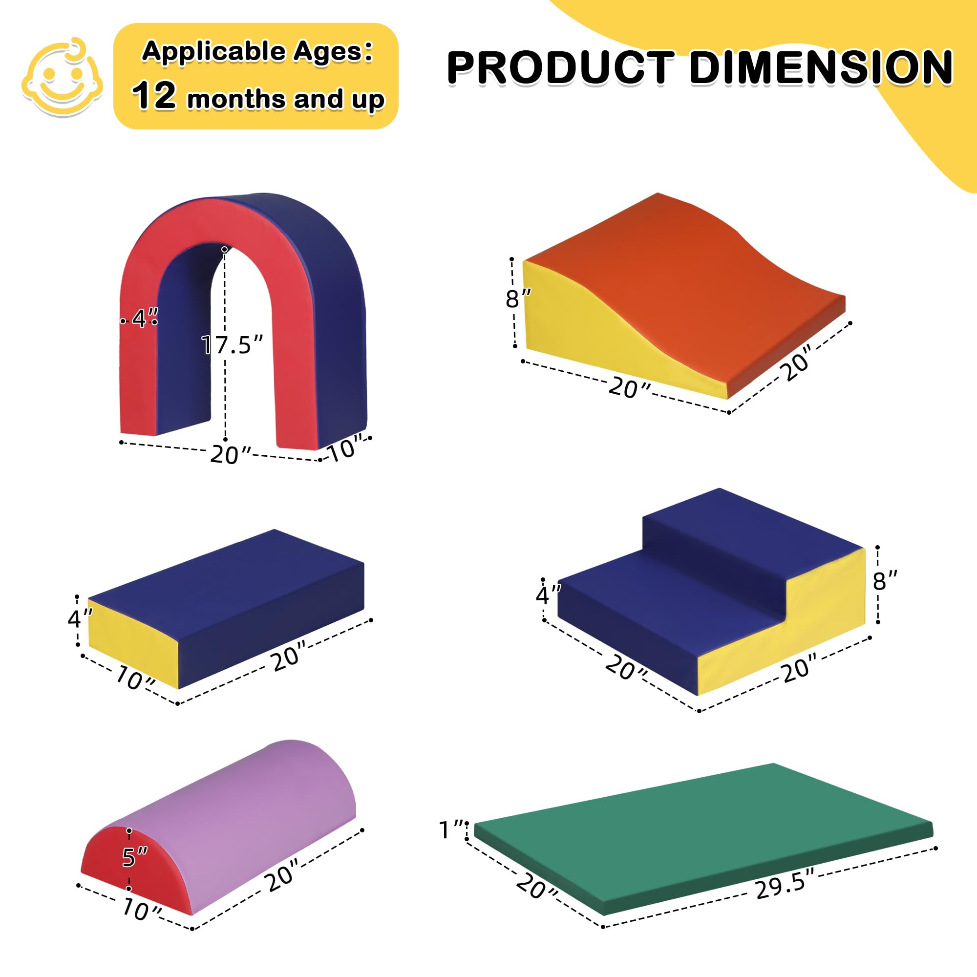 10 Piece Soft Foam Climbing Blocks for Toddlers - Lightweight Baby Climbing Gym Set - Safe Indoor Play Equipment for Crawling, Climbing & Sliding - Perfect for Nursery, Daycare & Home Playrooms