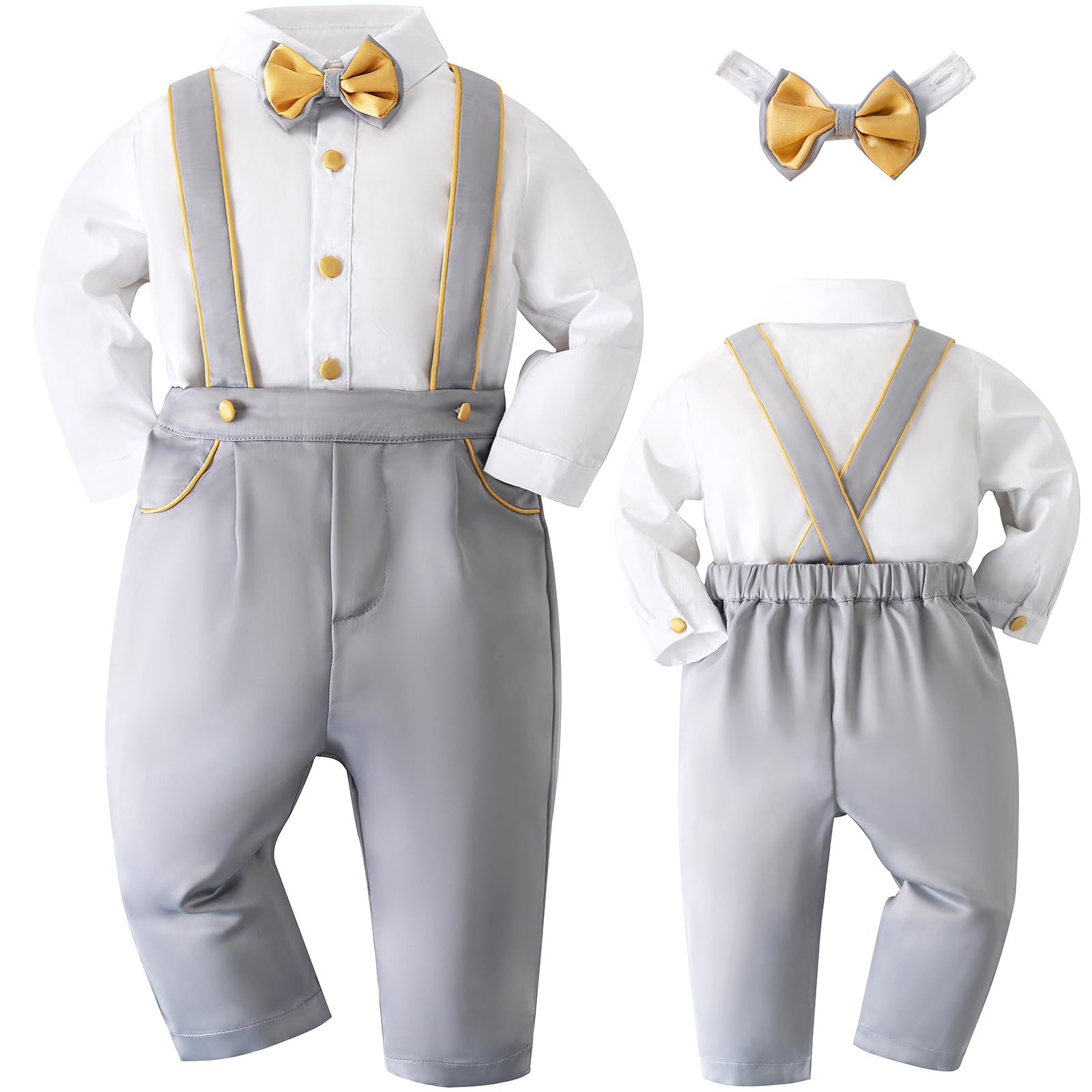 Booulfi Baby Boy Christmas Outfit - Formal Overalls & Suspenders Suit for Newborns - Perfect for Weddings, Holidays & Special Occasions