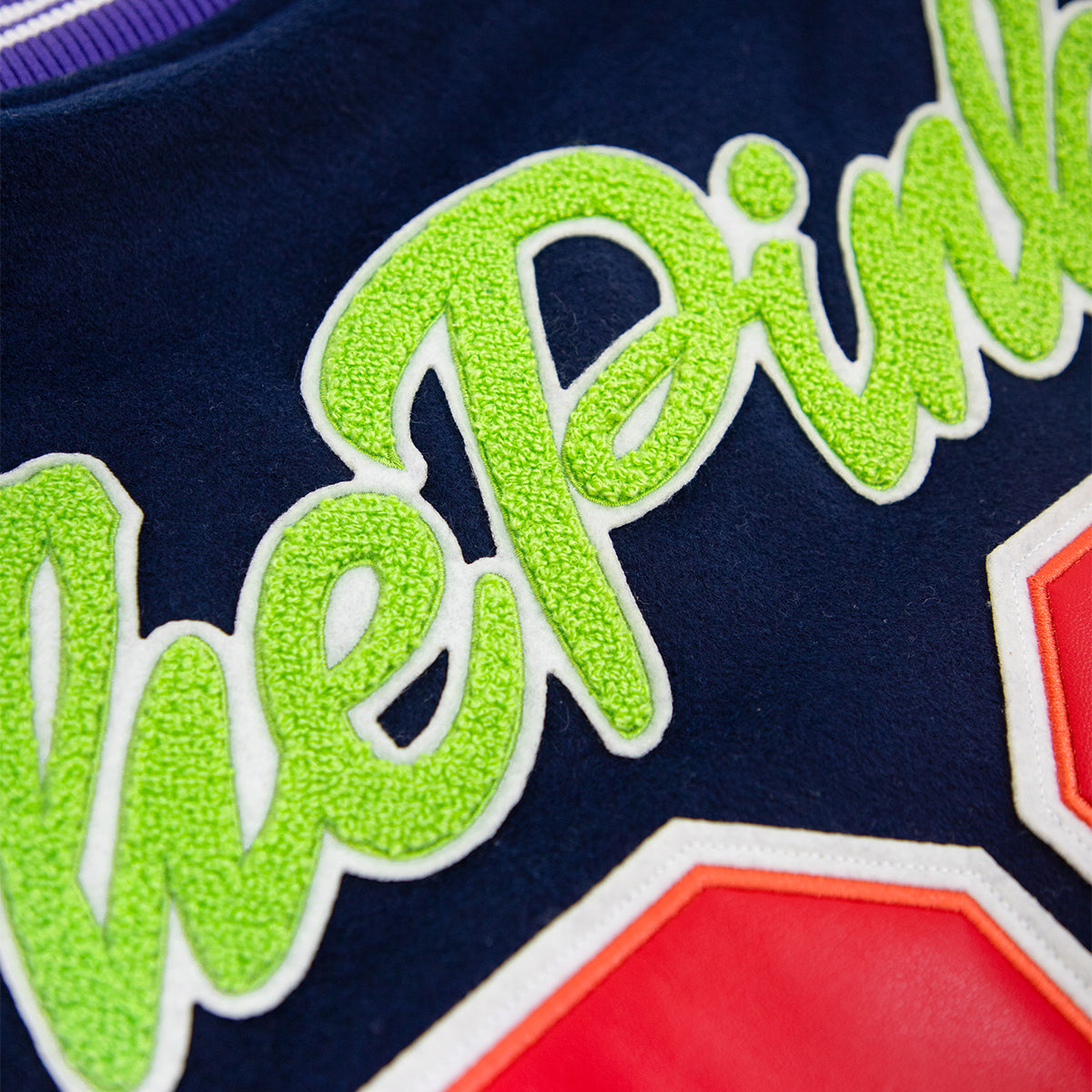 Varsity Jacket for Men & Women - Navy Blue with Neon Green Trim | Retro 90s Style Letterman Jacket | Perfect for High School, College, Sports Teams & Casual Outfits