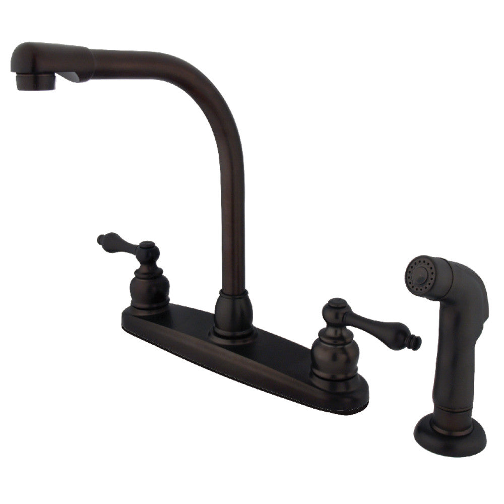 Kingston Brass KB716ALSP Victorian Centerset Kitchen Faucet - Polished Brass Finish, Single Handle Pull-Down Sprayer for Modern & Classic Kitchen Sinks