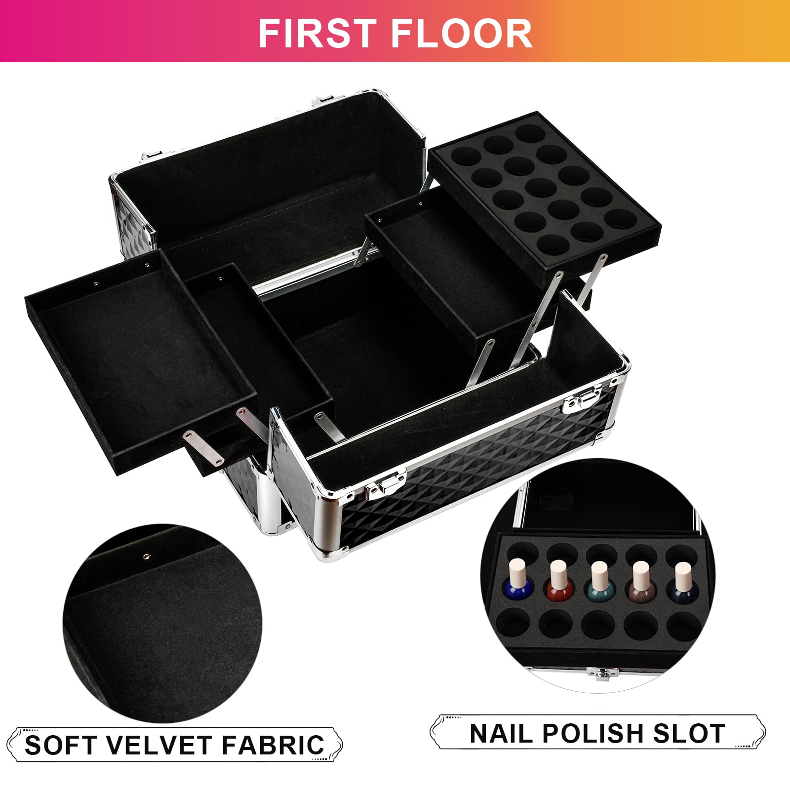 Professional 5-in-1 Rolling Makeup Train Case with Key & Shoulder Strap - Large Cosmetic Organizer for Travel | Portable Cosmetology Case on Wheels with Handle Cushion | Perfect for Makeup Artists, Salon Professionals & Beauty Enthusiasts