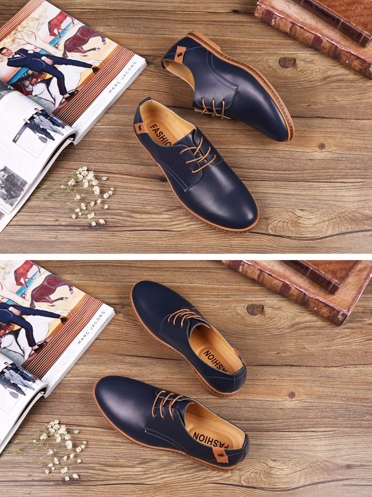 Santimon Men's Casual Flat Oxford Shoes - Button Lace Up Derby Walking Shoes for Business, Office & Daily Wear - Comfortable Men's Dress Shoes for Work, Travel & Formal Occasions