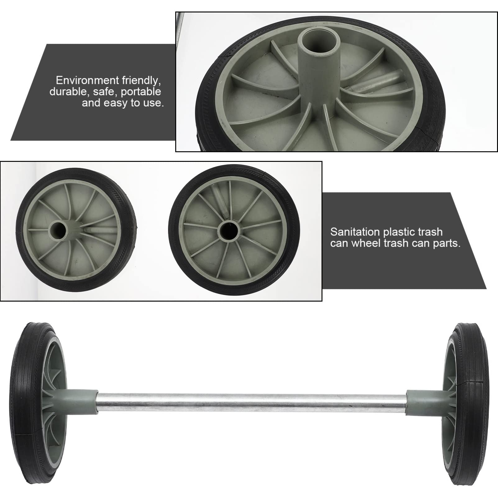 Yardwe Replacement Trash Can Wheels - Hollow Shaft Rubber Garbage Bin Casters for Outdoor Garden, Street & Patio Use - Durable Waste Bin Wheel Parts for Easy Mobility
