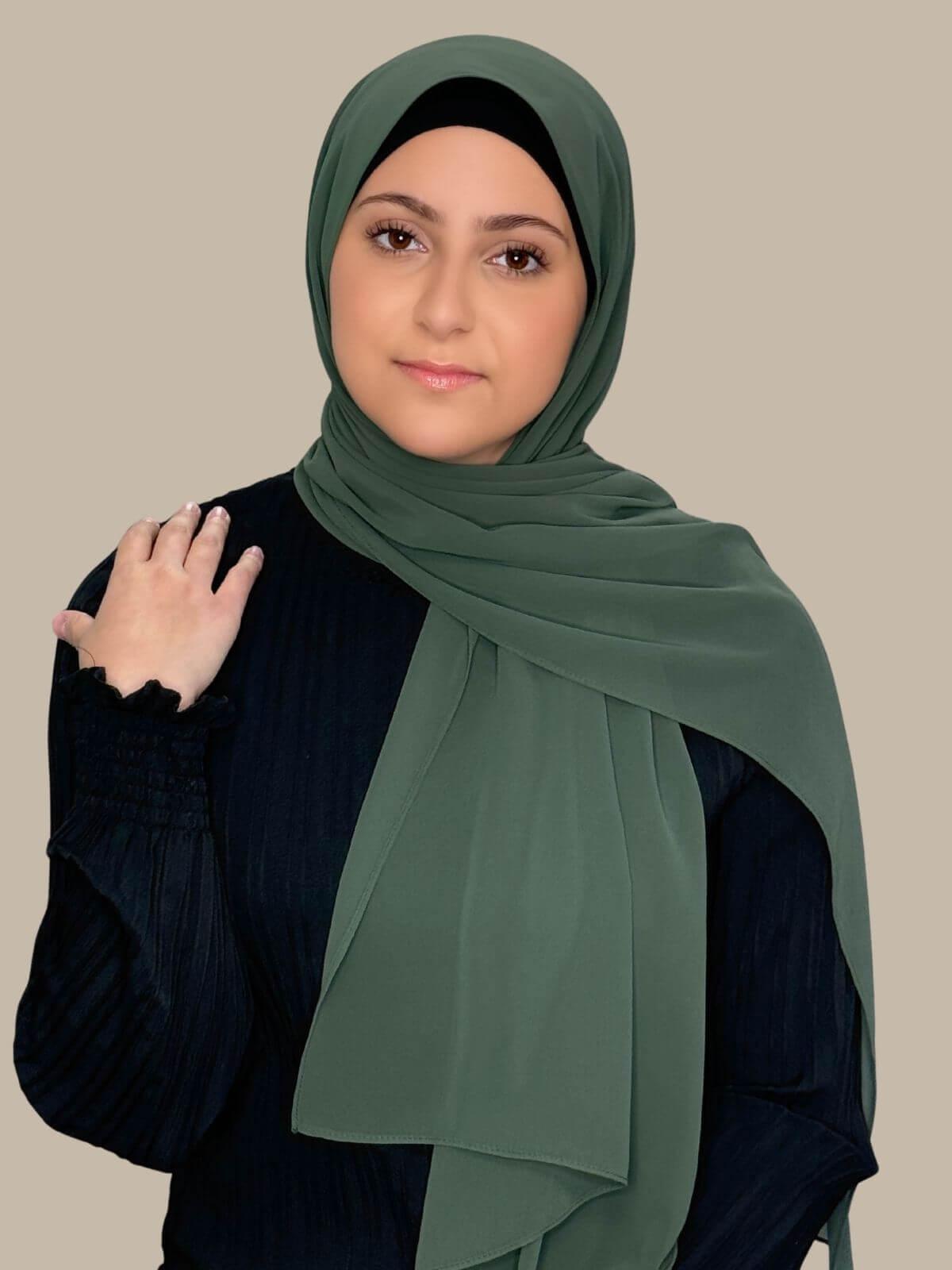 Luxury Chiffon Hijab for Women - Soft Army Green Modest Scarf - Perfect for Daily Wear, Prayer & Special Occasions