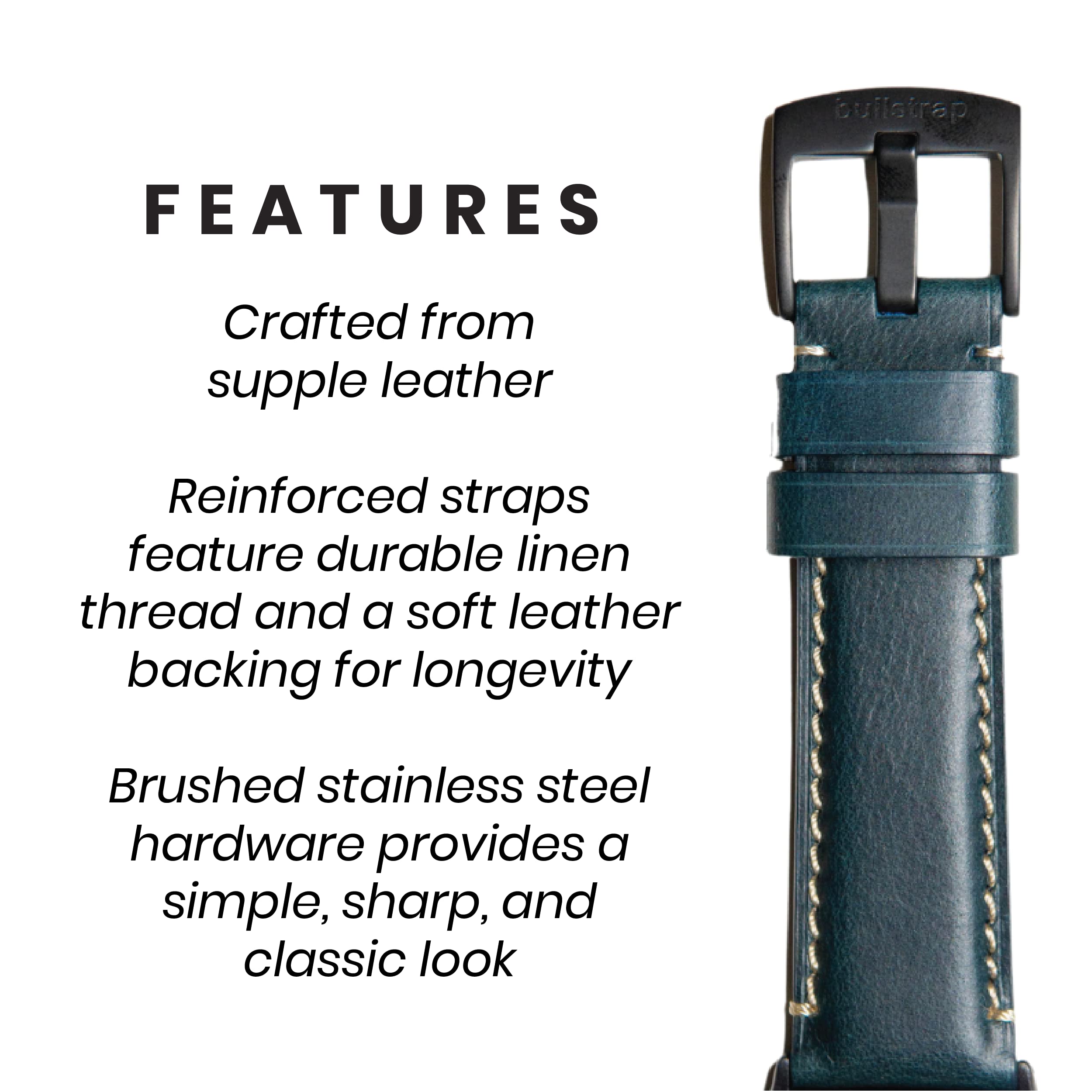 Premium Bullstrap Men's Full-Grain Italian Leather Apple Watch Band - Compatible with Series 1-8 - Durable & Stylish Replacement Strap for Work, Travel & Everyday Wear
