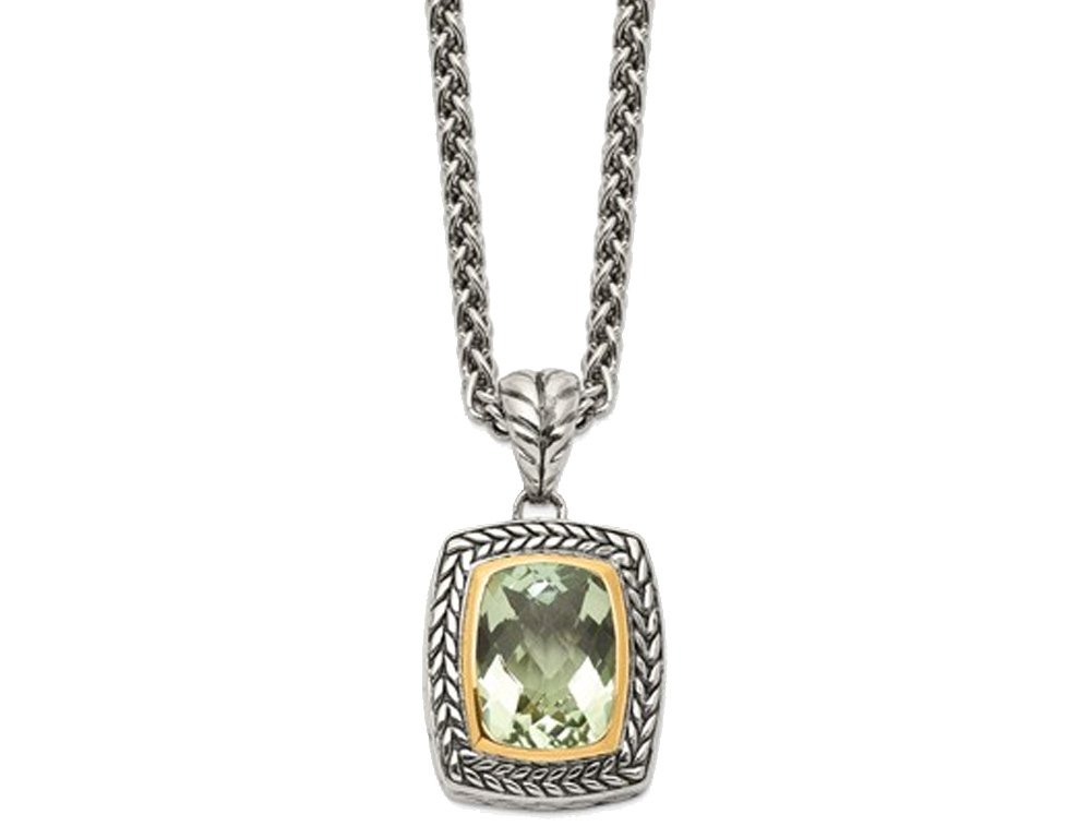 Green Amethyst Necklace 9.70 Carat Sterling Silver with 14K Gold Accents - Elegant Gemstone Jewelry for Women, Gift for Her, Perfect for Weddings & Special Occasions