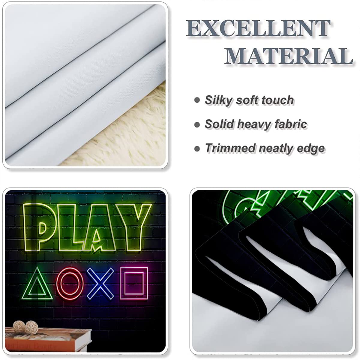 GY Gamepad Gamer Curtains - Thermal Insulated Blackout Curtains with Video Game Controller & Neon Sign Design, 72x63 Inch, Rod Pocket Window Drapes - Perfect for Gaming Rooms, Bedrooms & Home Theaters