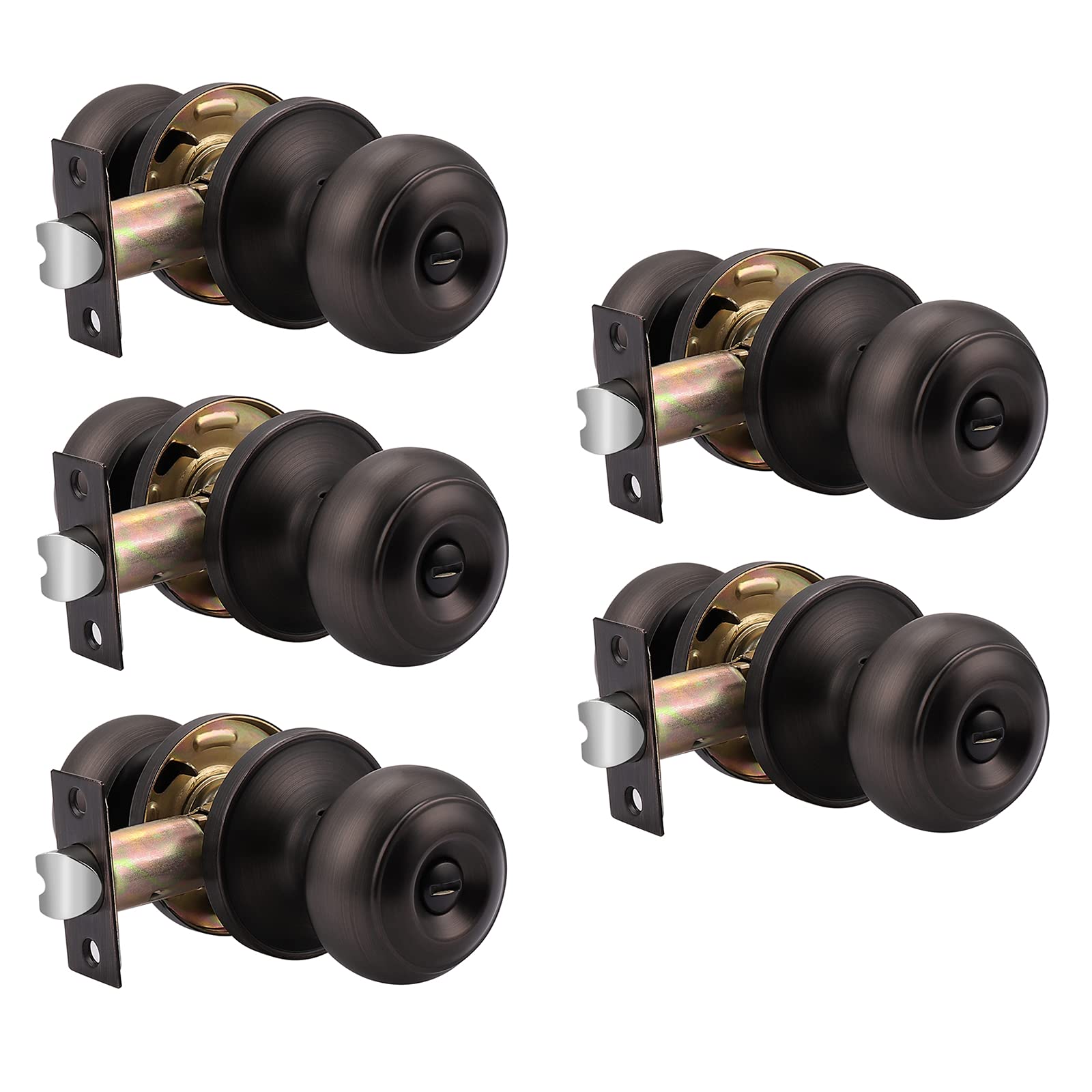 Probrico 5-Pack Privacy & 10-Pack Passage Door Knob Set - Oil Rubbed Bronze Interior Door Handles for Bathroom, Bedroom & Hall Closet - Perfect for Home Renovation & Privacy Enhancement