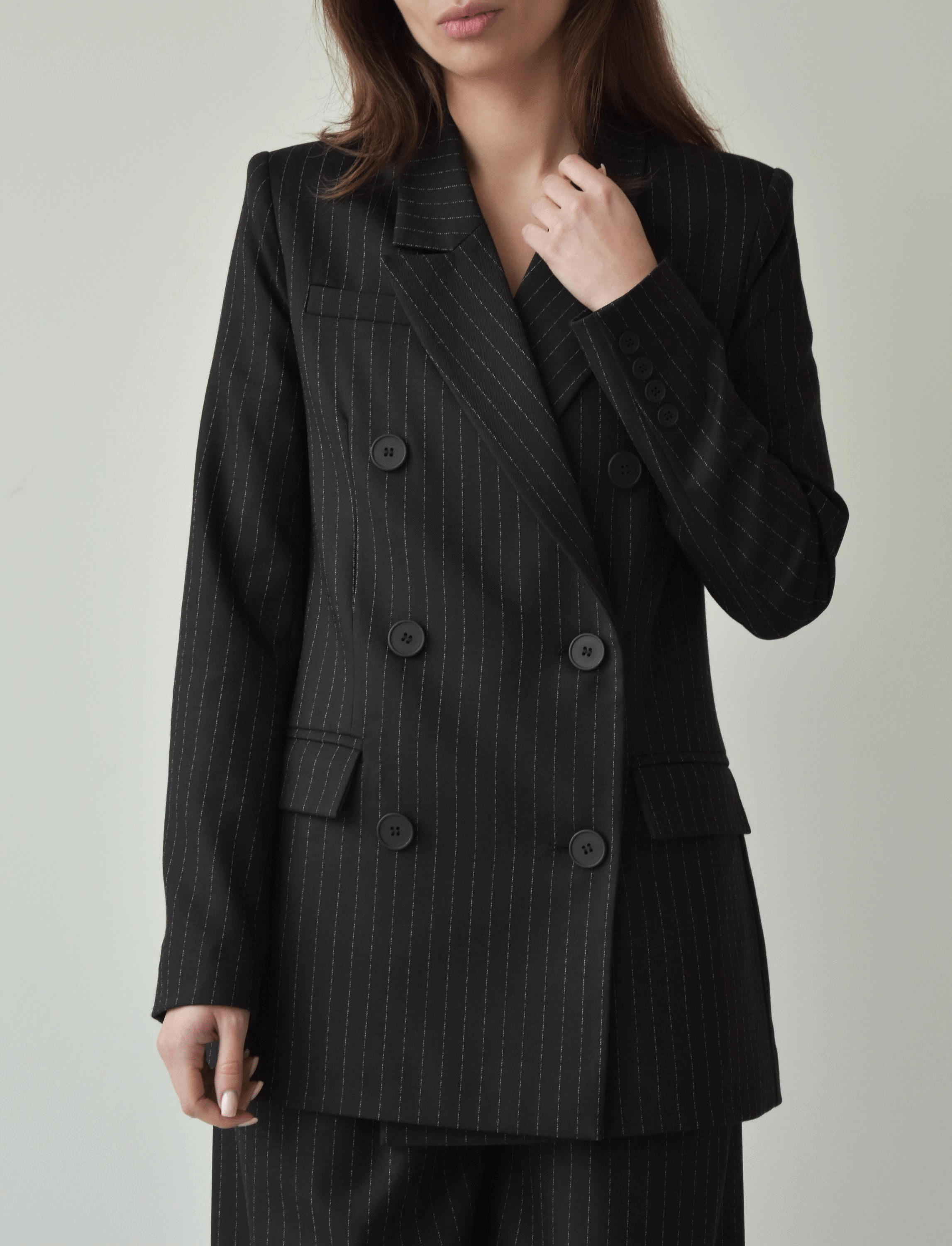Black 2-Piece Peak Lapel Double Breasted Wide Leg Pants Women's Business Casual Suit Set - Perfect for Office Wear, Job Interviews & Professional Events