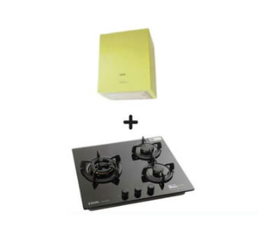 Ellane EH 2800 45cm Stainless Steel Box Hood with Glass Hob - Apple Green Range Hood & 3 Burner Gas Cooktop with Safety Features for Modern Kitchen | Ventilation & Cooking Solution for Home Chefs