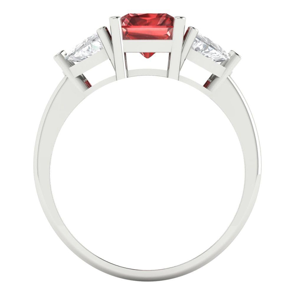 3.0 Carat Emerald Cut Natural Garnet Three-Stone Solitaire Engagement Ring in 14K White Gold - Perfect for Anniversary, Bridal & Wedding Proposals