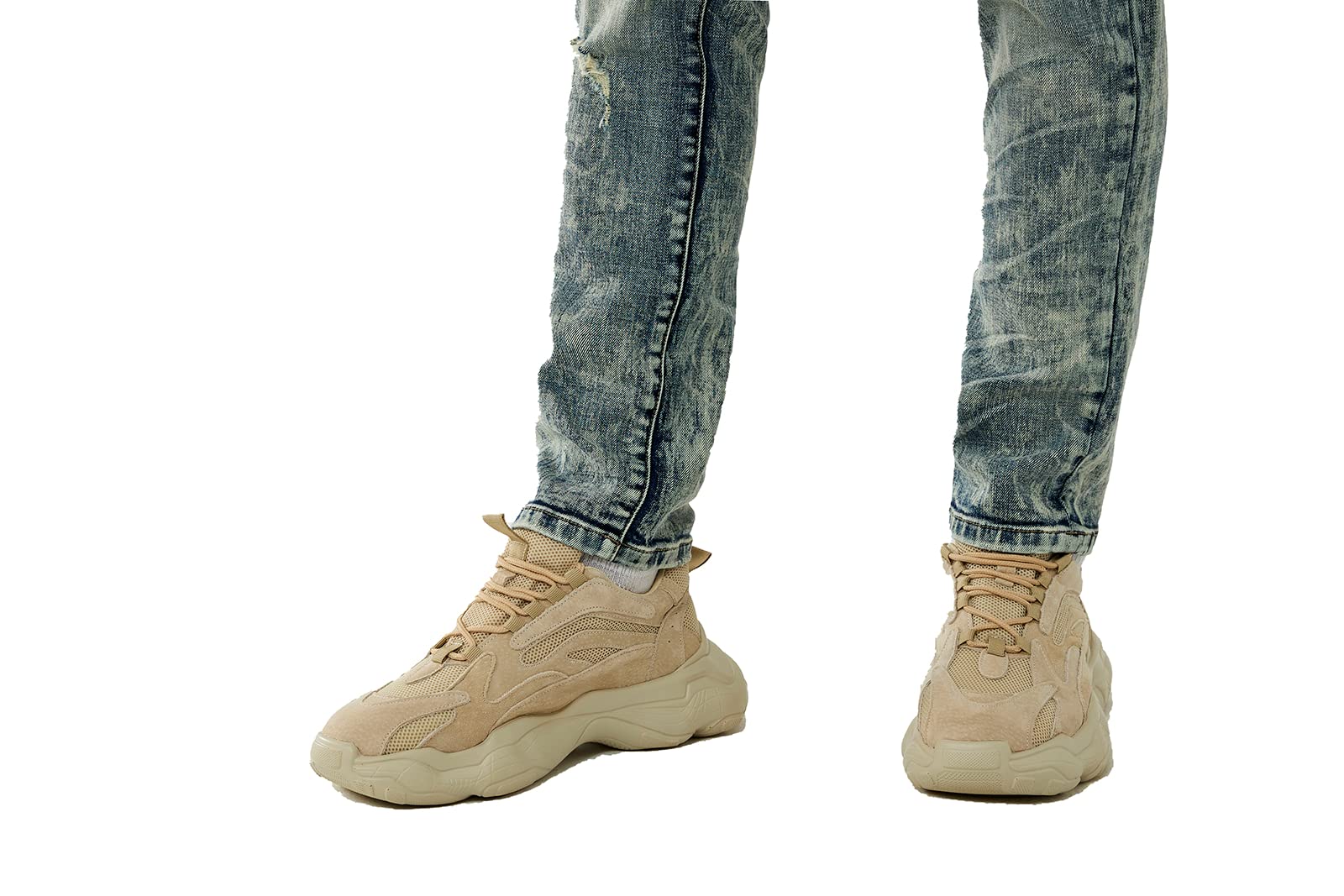 Men's Distressed Slim Fit Stretch Ripped Denim Jeans - Full Length Destroyed Wash for Casual Wear & Street Style