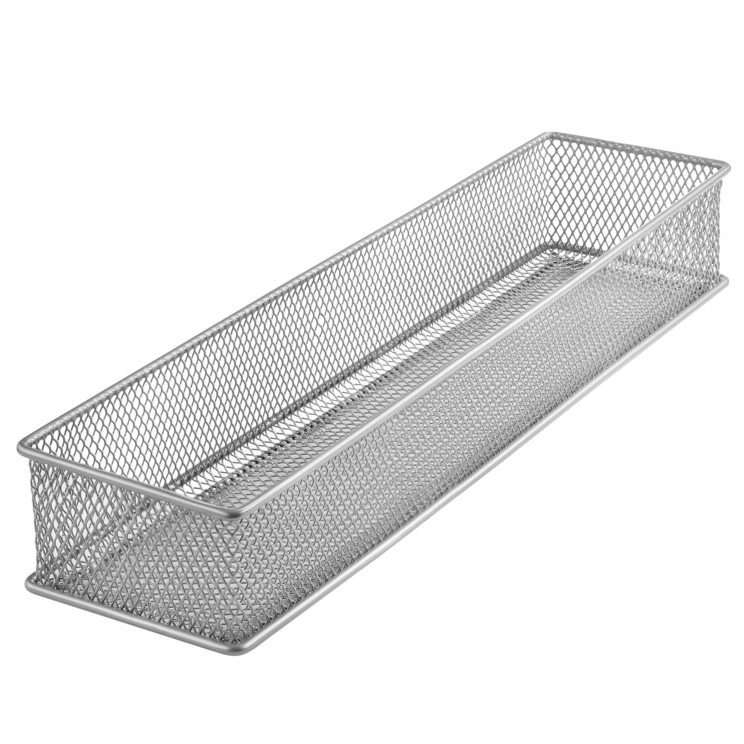 YBM HOME Silver Mesh Drawer Organizer Bins - 3x12x2 Inch Desk Storage for School Supplies, Office Accessories & Home Organization - Perfect for Classroom, Office Desk & Closet Storage