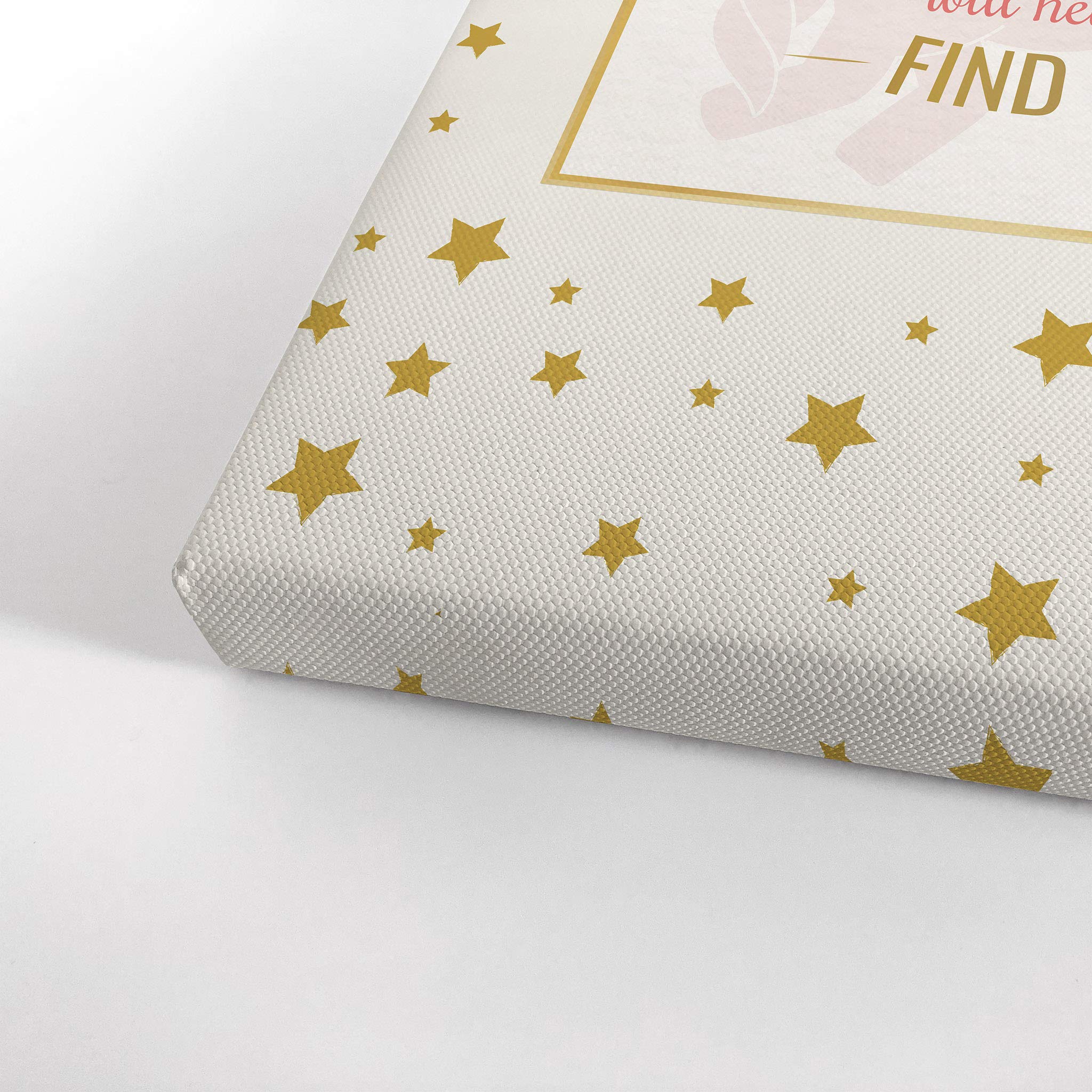 Unicorn Wall Art Canvas Print - Smile Art Design Golden Stars Quote Decor for Kids Room, Nursery, Baby Room | Ready to Hang 17x11 | Made in USA | Perfect for Birthday Gifts & Bedroom Decoration
