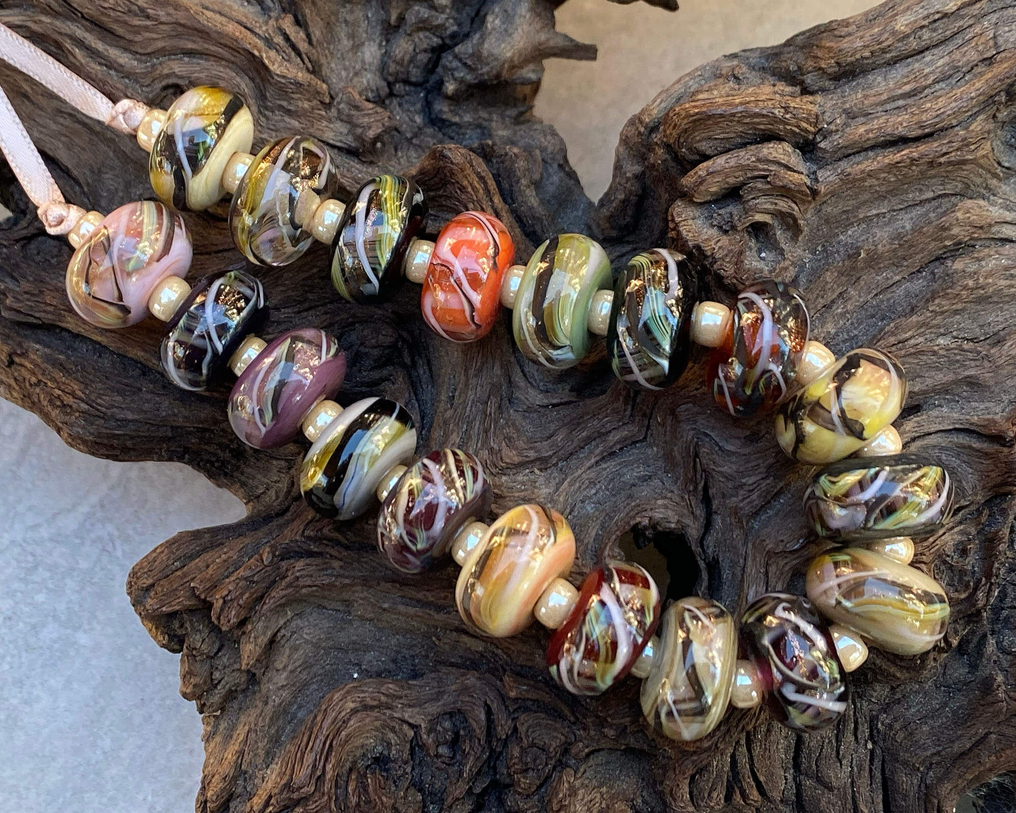 19 Fall Plaid Stripe Lampwork Glass Beads Set for Jewelry Making, DIY Crafts, and Home Decor - Perfect for Necklaces, Bracelets, and Seasonal Decorations