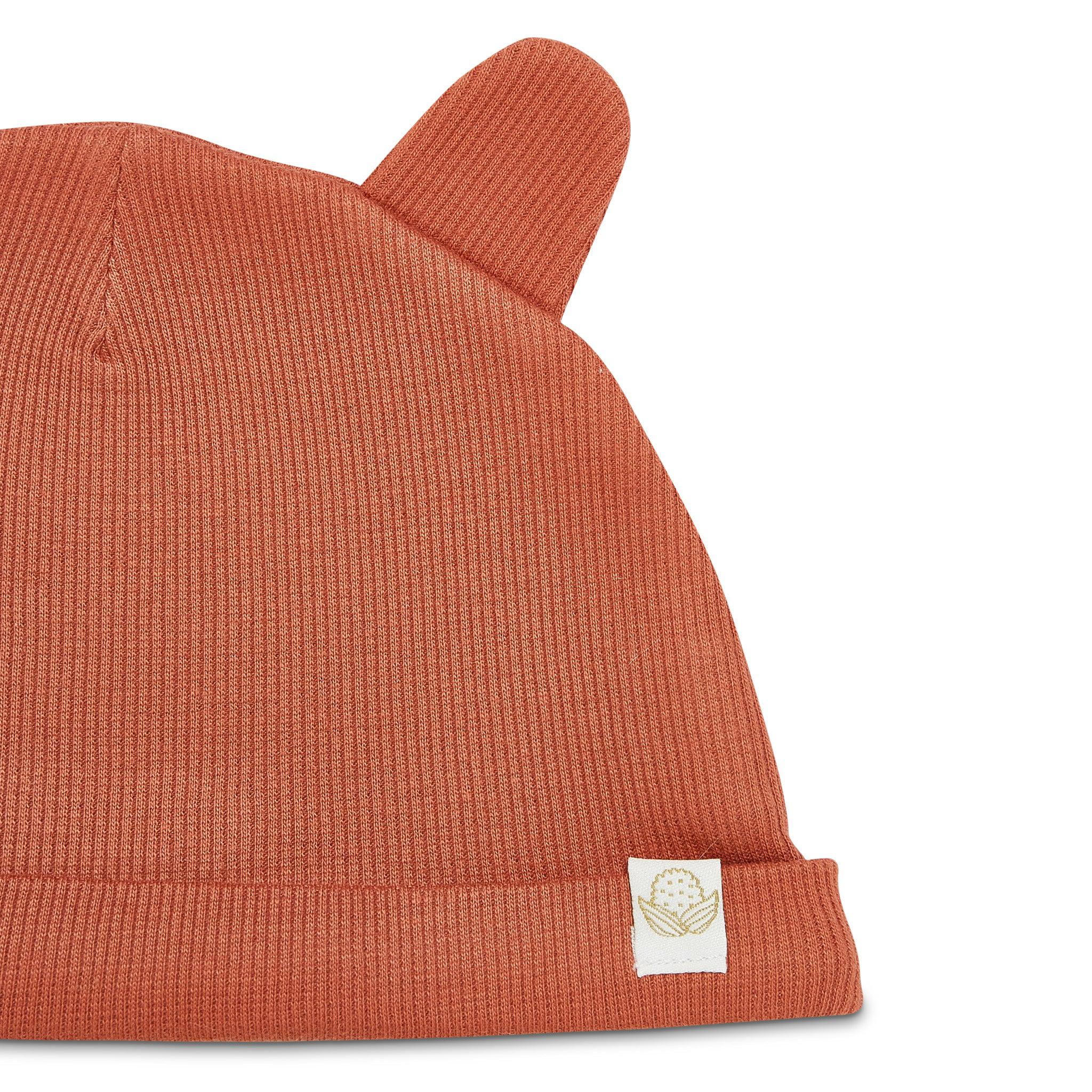 Organic Bunny Ears Cap for Women - Soft Paprika Red Knit Beanie with Floppy Ears - Cozy Winter Hat for Outdoor Activities, Christmas Costume, and Bunny-Themed Parties