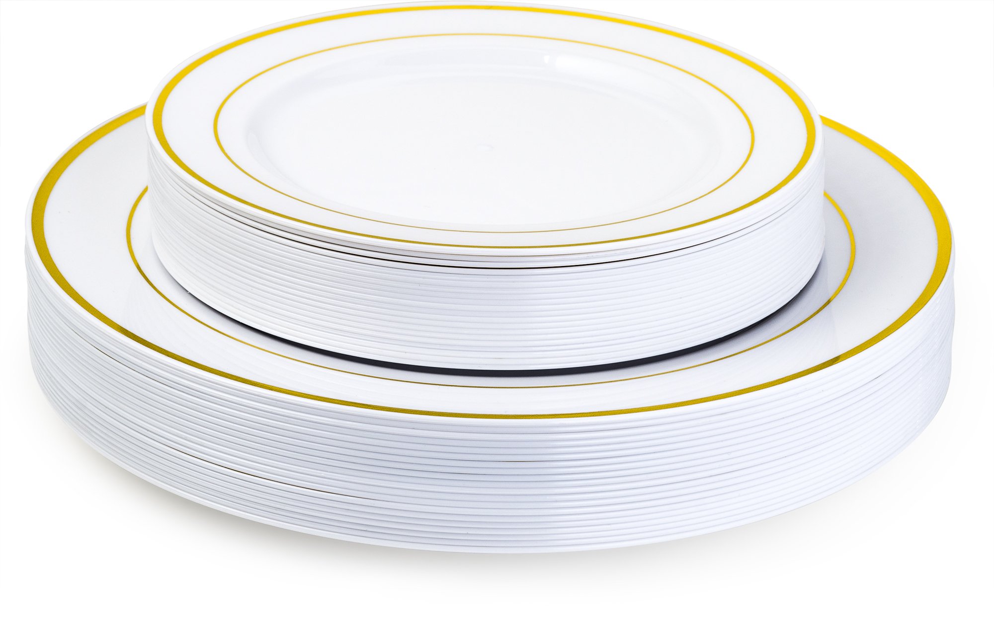 Laura Stein Premium 40-Piece Plastic Dinnerware Set - 20 White & Gold Rimmed 10.75