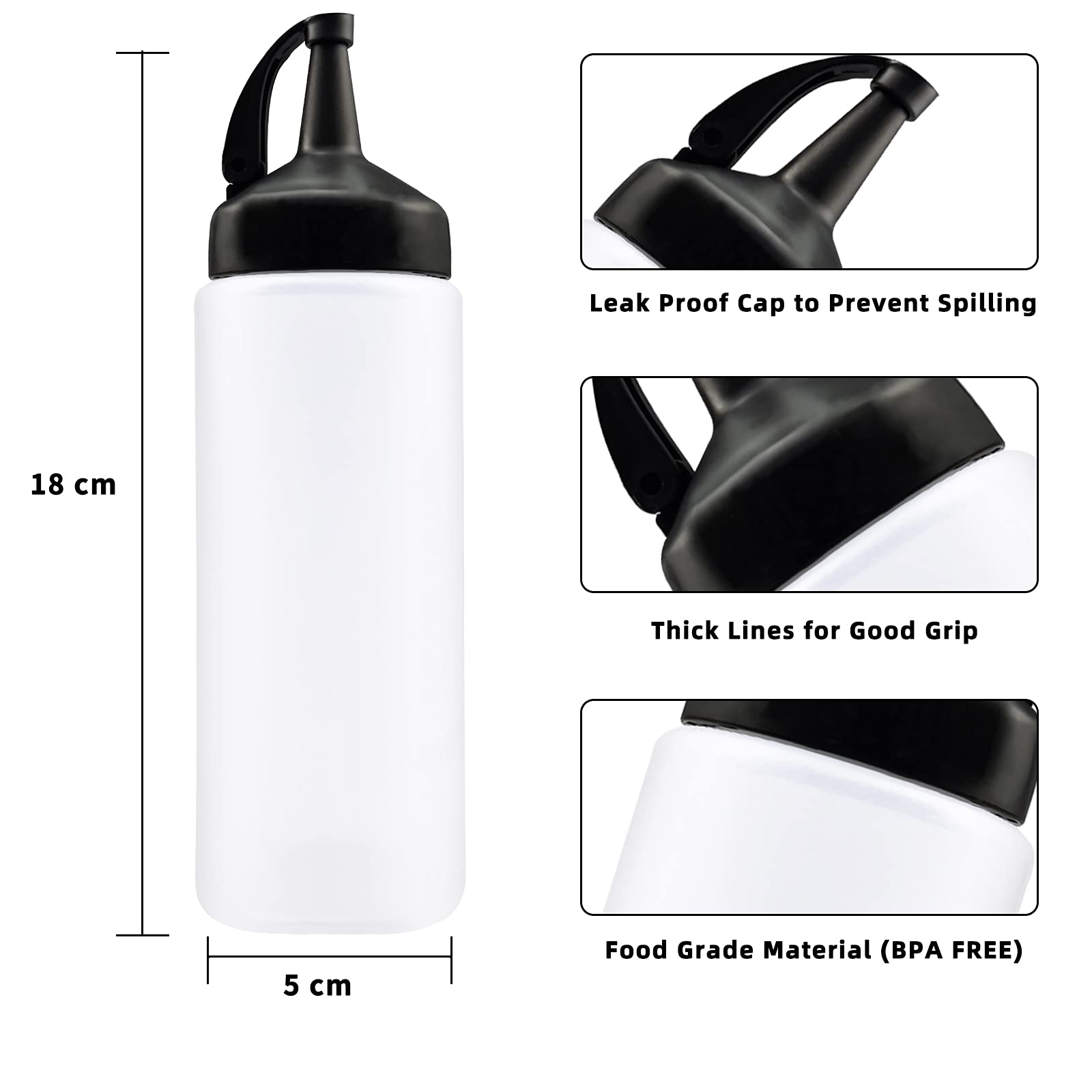Jutoe 3-Pack 6 oz Plastic Squeeze Bottles with Leak-Proof Cap - Condiment, Ketchup & Sauce Dispenser for Kitchen, BBQ, Picnic & Restaurant Use