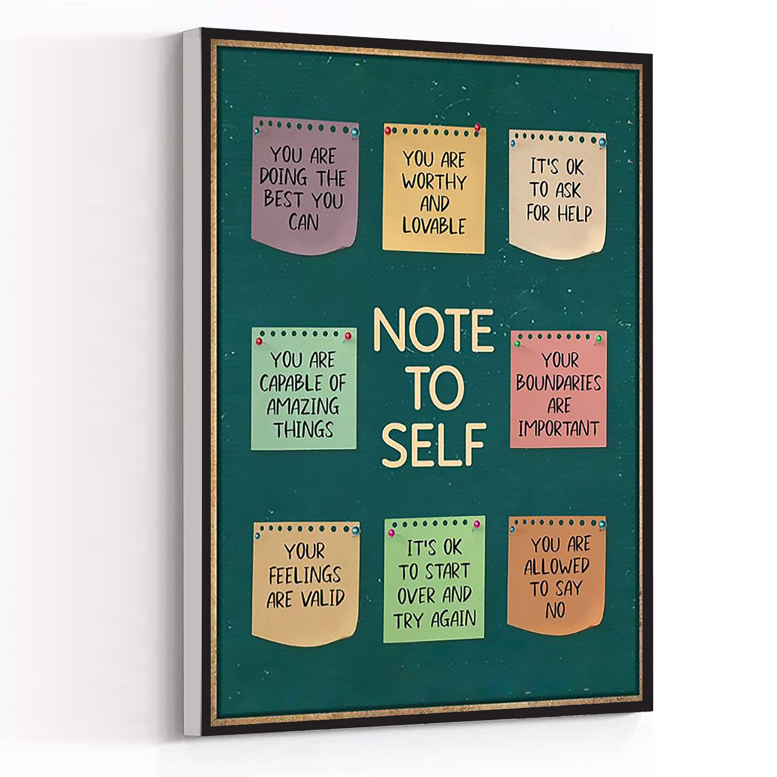 KEJPU Modern Canvas Wall Art Print - 'Note To Self' Motivational Poster for Mental Health, Therapist Office & Home Decor - 12x18 Inch Wooden Framed Painting Ready to Hang | Perfect for Living Room, Bedroom & Workspace Inspiration