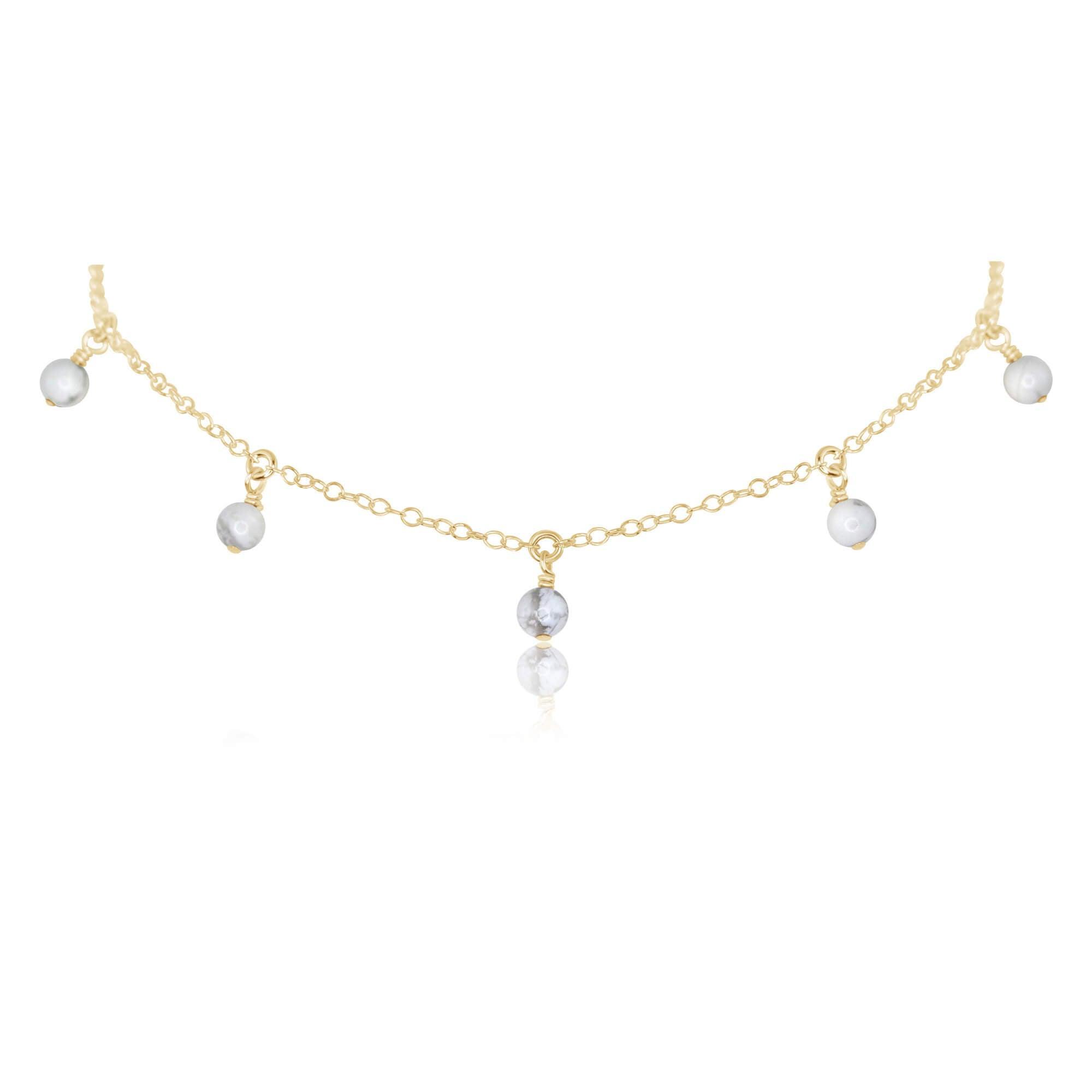 White Howlite Bead Drop Choker Necklace - Natural Stone Jewelry for Women, Boho Style Layering Piece | Perfect for Yoga, Meditation & Spiritual Healing
