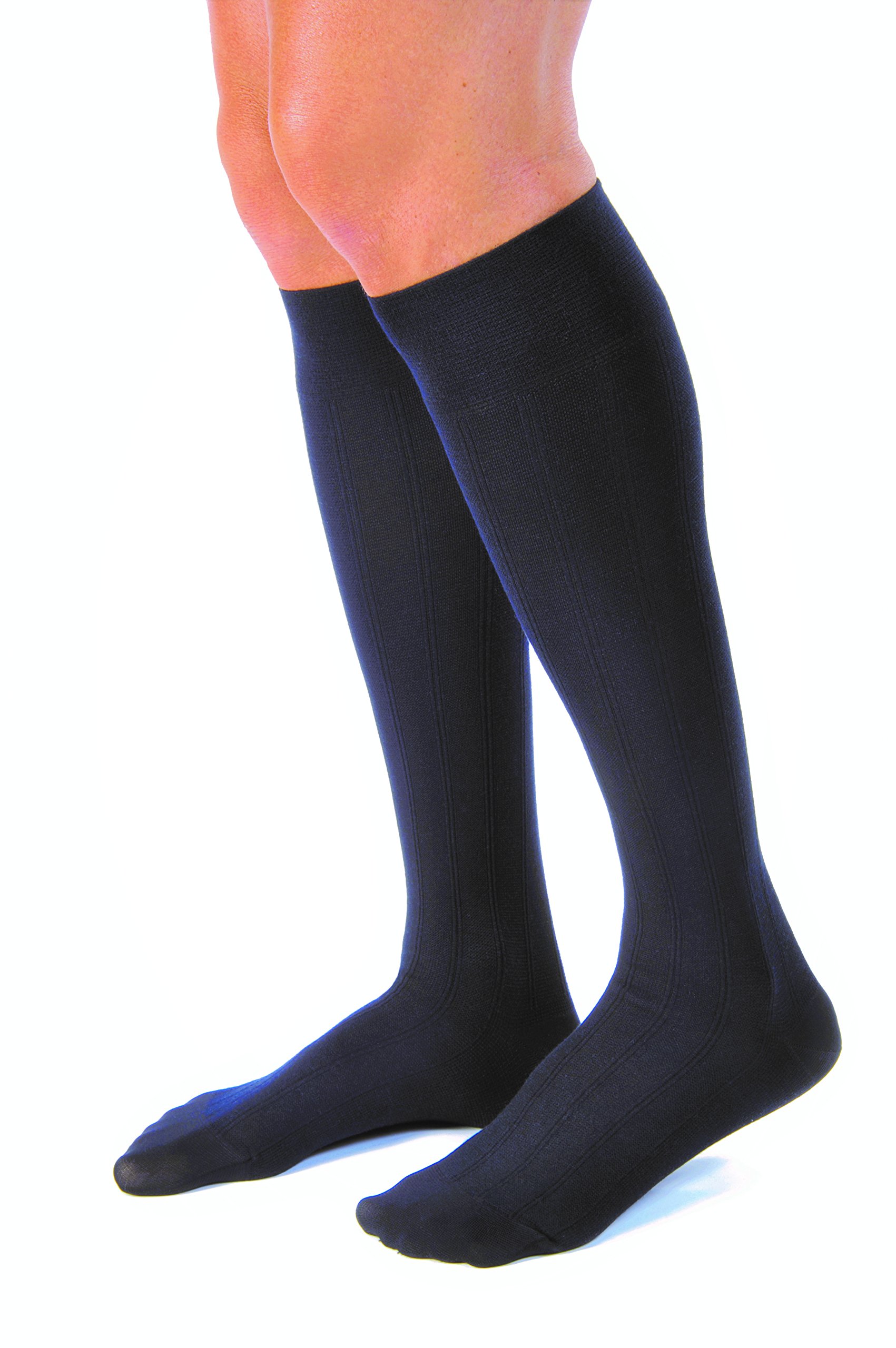 JOBST Men's Casual Knee High 30-40 mmHg Compression Socks for Circulation & Swelling Relief - Closed Toe, Large Full Calf, Navy Blue - Ideal for Travel, Running & Varicose Vein Support