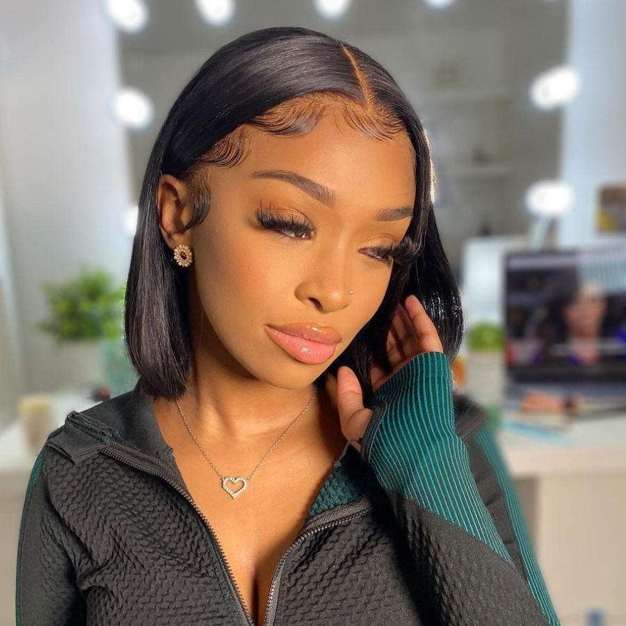 WOWANGEL 13x4 Transparent Lace Front Wig - Straight Bob Human Hair Wig 180% Density Natural Black for Women | Perfect for Daily Wear, Cosplay & Special Occasions