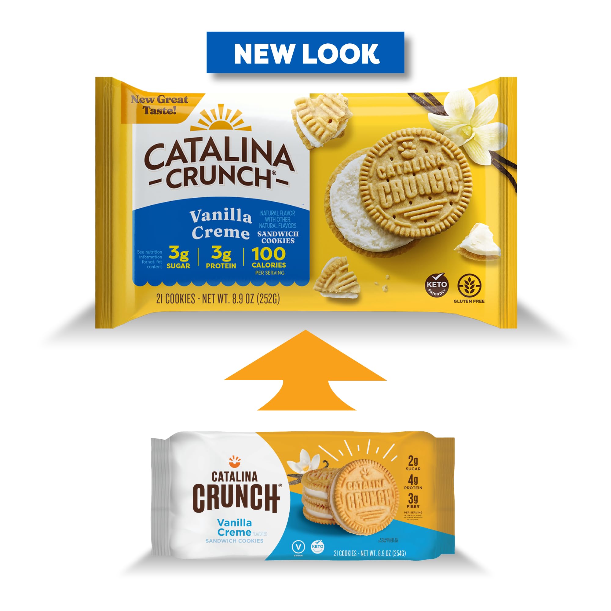 Catalina Crunch Vanilla Creme Sandwich Cookies - Low Carb, Keto Friendly, Sugar Free Snacks - 8.9 oz Pack (21 Cookies) - Perfect for Weight Loss, Diabetic Diets & Healthy On-the-Go Snacking