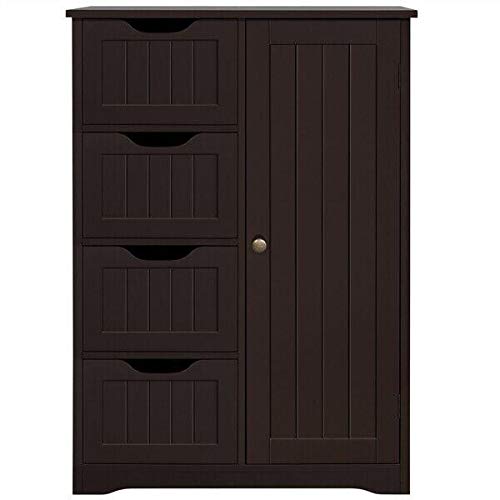 Espresso Wood Bathroom Storage Cabinet with 4 Drawers - Kitchen, Bathroom, Garage & Pantry Organizer for Towels, Toiletries & Cleaning Supplies