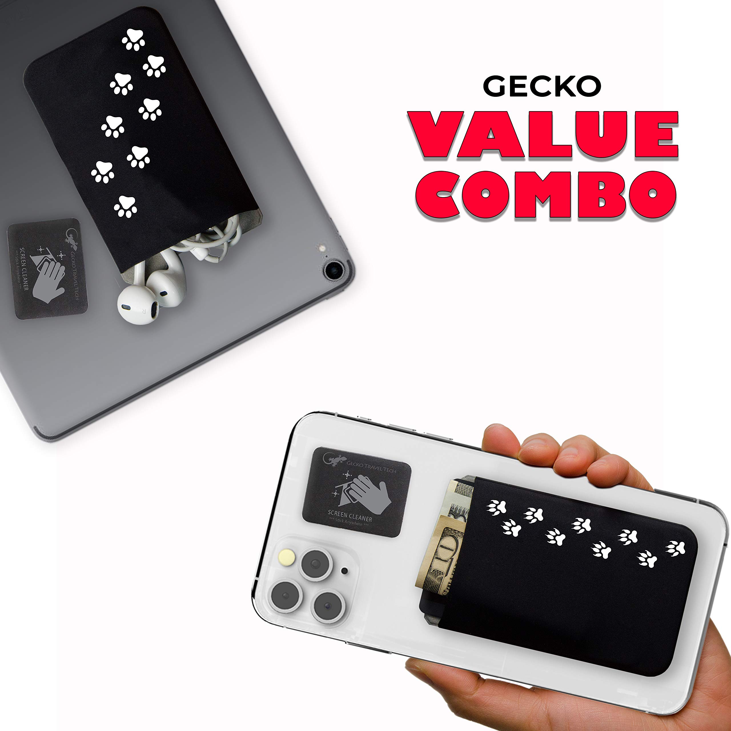 Gecko Stick-On Phone Wallet - Adhesive Card Holder for iPhone & Samsung - Slim Lycra Pocket for Credit Cards, Cash & ID - Perfect for Gym, Travel & Everyday Use