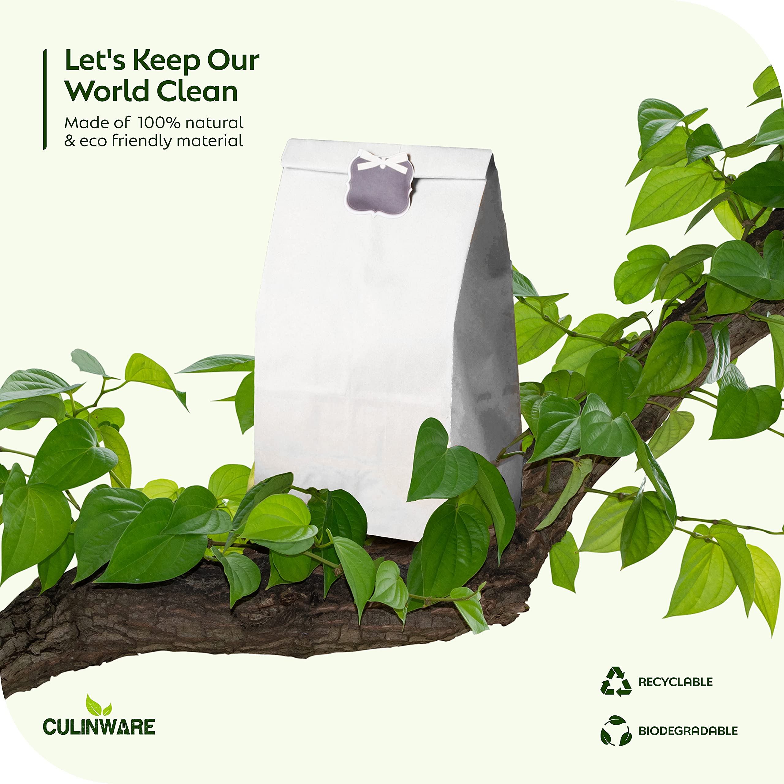Eco-Friendly White Paper Sandwich Bags & Grocery Bags - 4 Lb Capacity, Durable Food-Grade Packaging (Pack of 500) - Perfect for Lunches, Takeout, Bakery Items & Retail Packaging