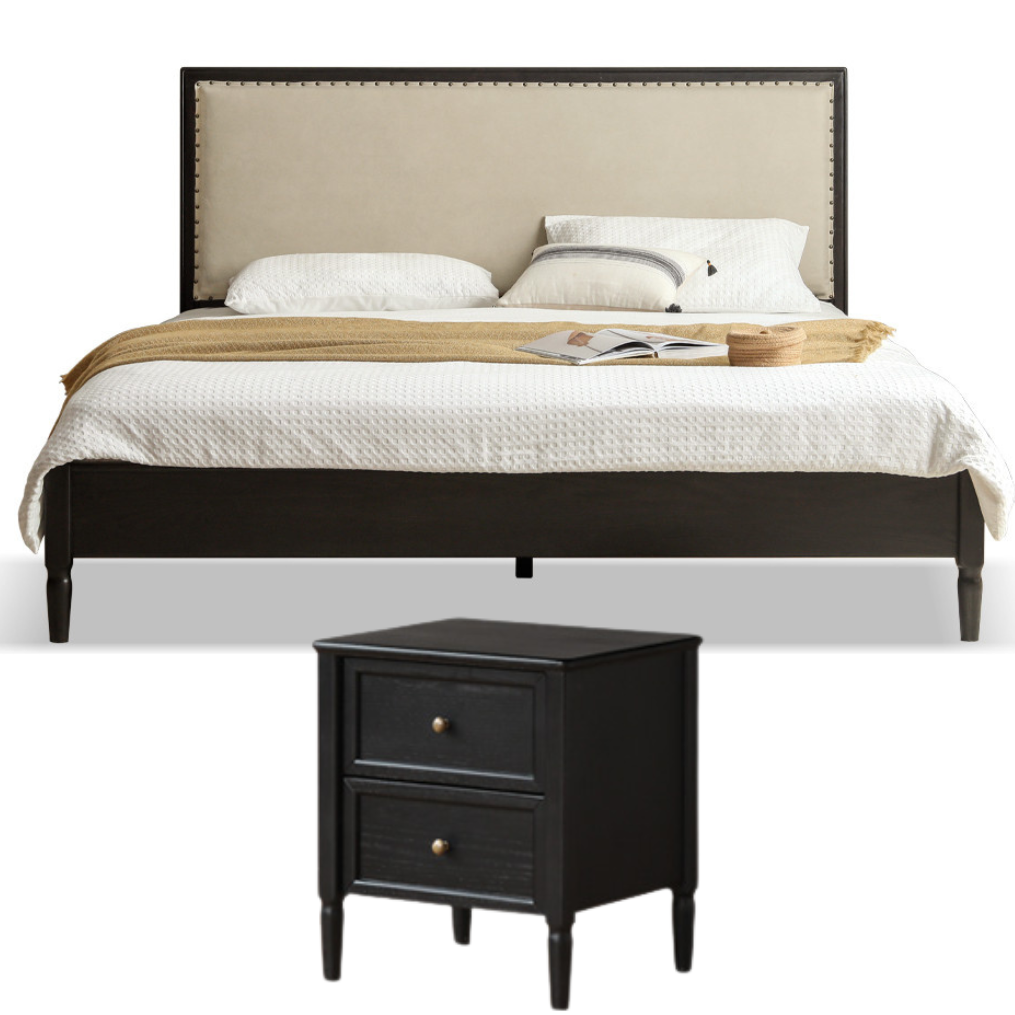 Smoky color Glutinous rice white soft backrest + bedside table