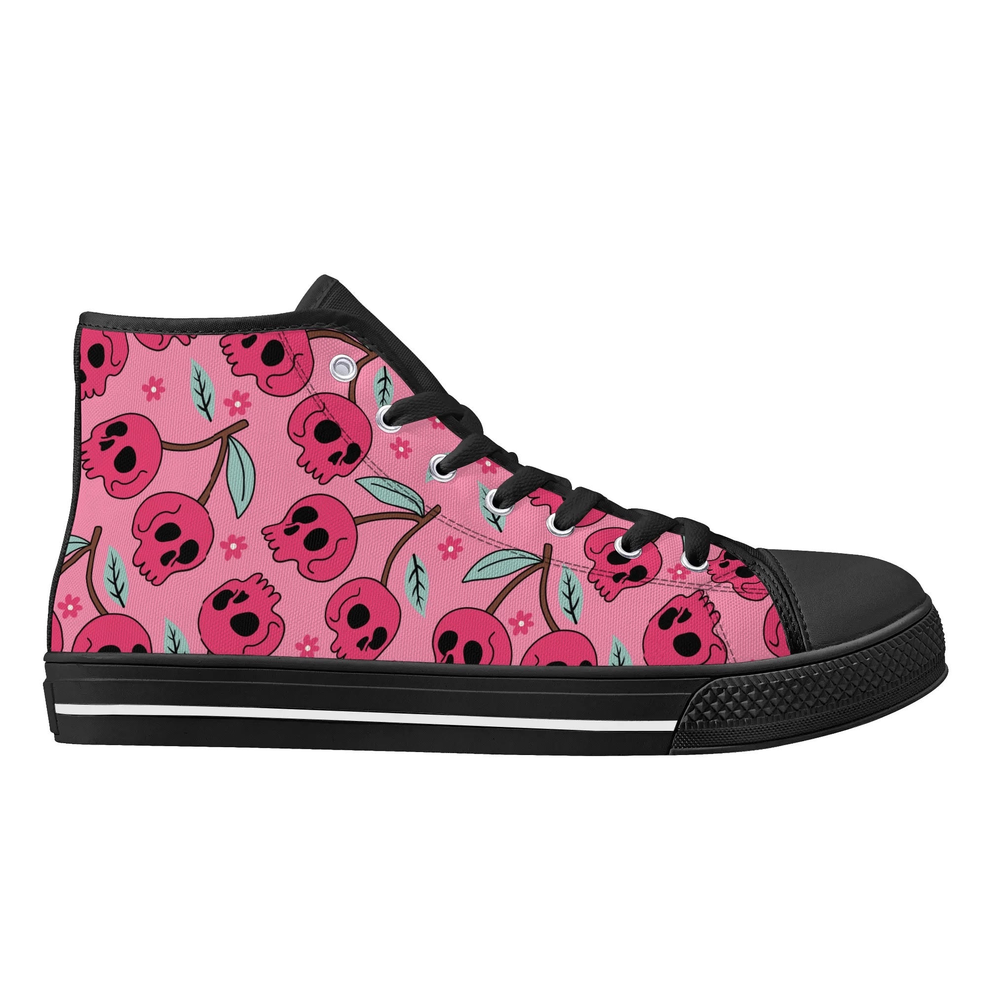 Cherry Skulls Rubber High Top Canvas Shoes for Men & Women - Vintage Punk Sneakers for Casual Wear, Street Fashion, and Skater Style