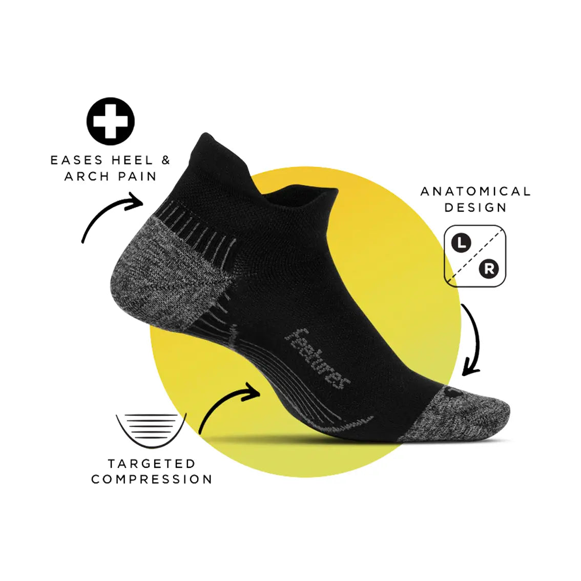 Feetures Plantar Fasciitis Socks - Light Cushion Compression Quarter Socks for Women & Men - Black - Relief for Heel Pain & Arch Support - Perfect for Running, Hiking & Everyday Wear