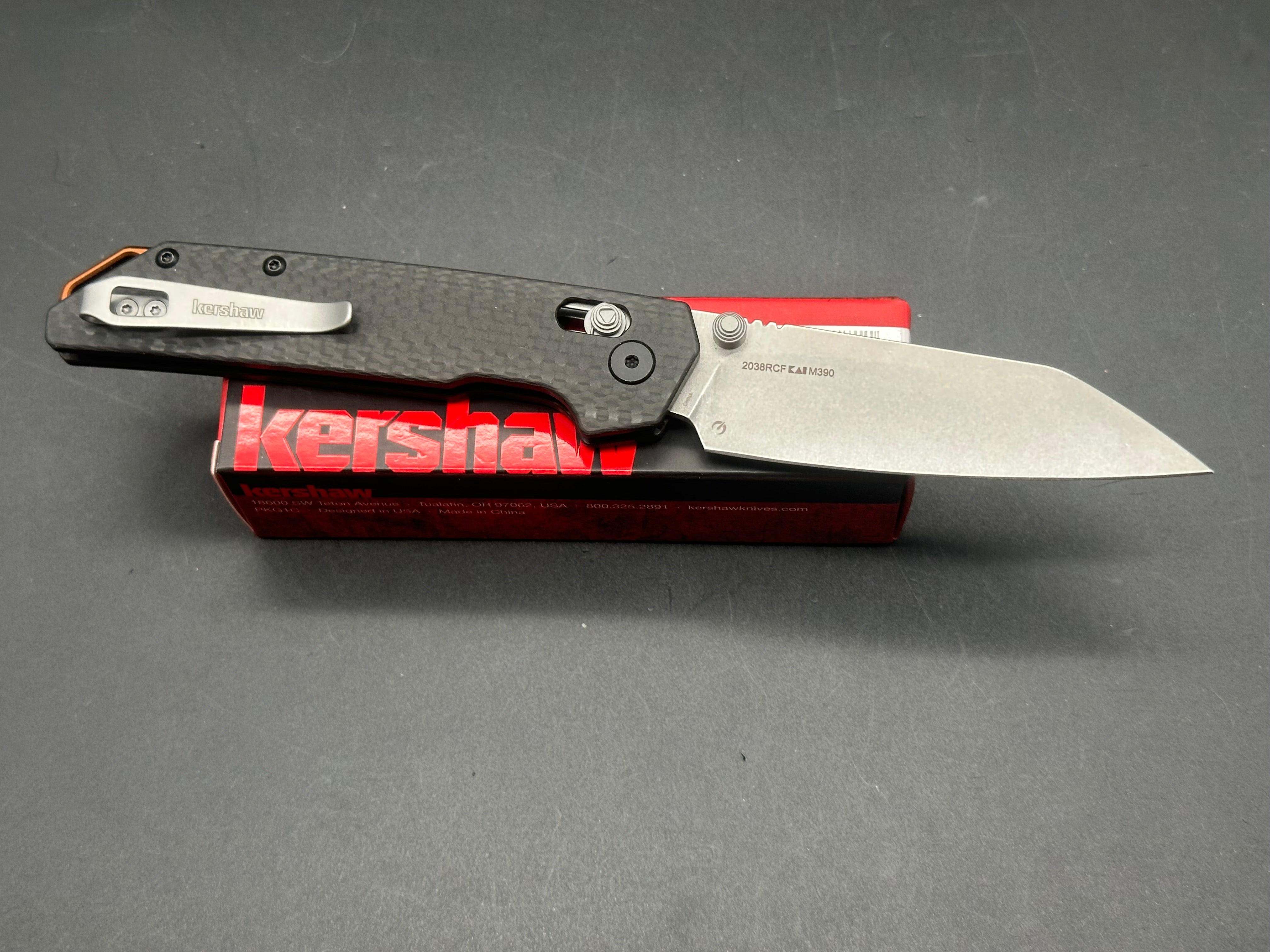 Kershaw Iridium Reverse Tanto Folding Knife - M390 Steel Blade & Carbon Fiber Handle - EDC, Outdoor, Camping, Hunting Gear