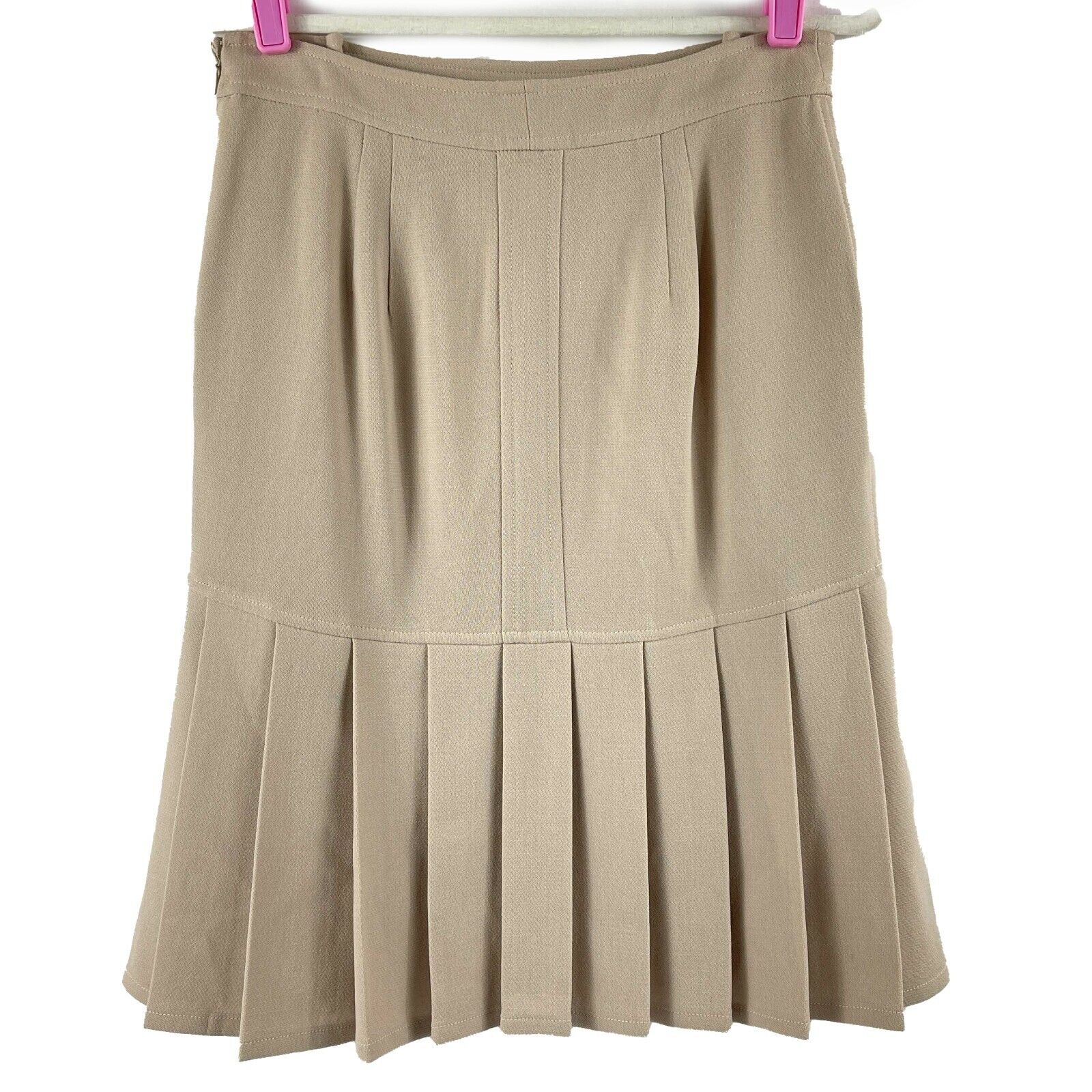 Chanel Wool Pleated Midi Pencil Skirt in Beige Tan - Size US 10 (42) | Elegant Office Wear & Fall Fashion Staple